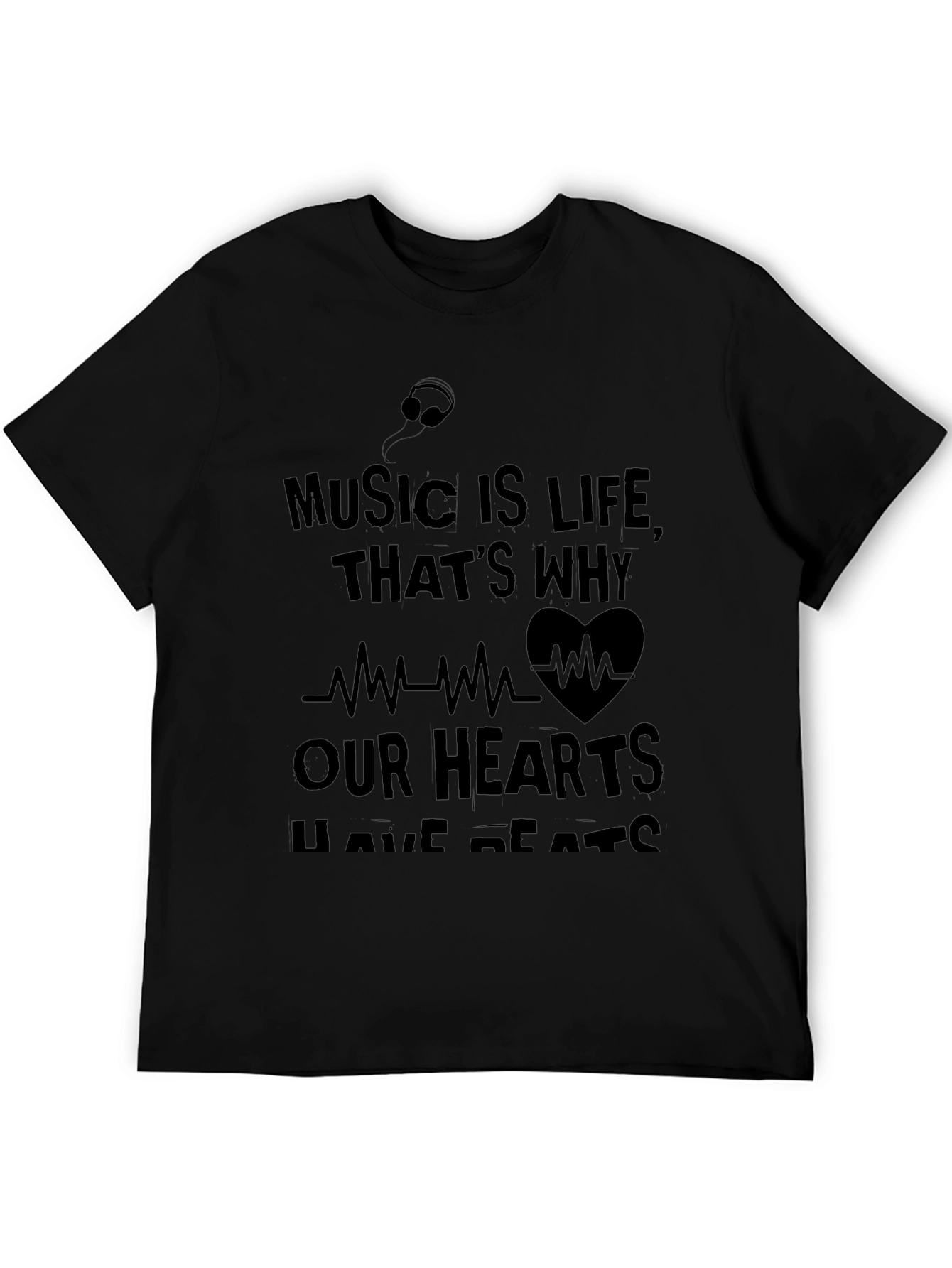 Music Is Life Mens Black Graphic Tee