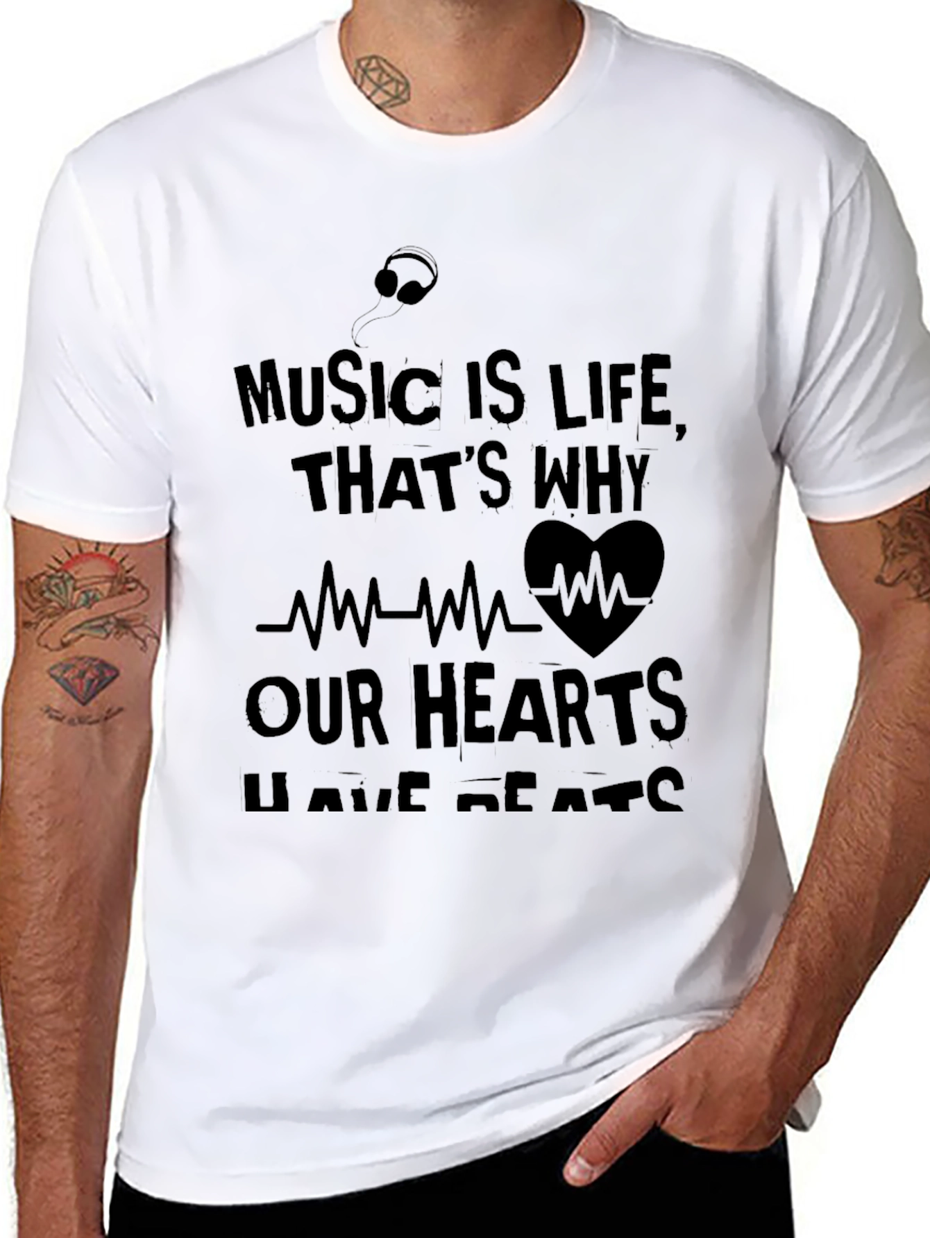 Music Is Life Mens Black Graphic Tee