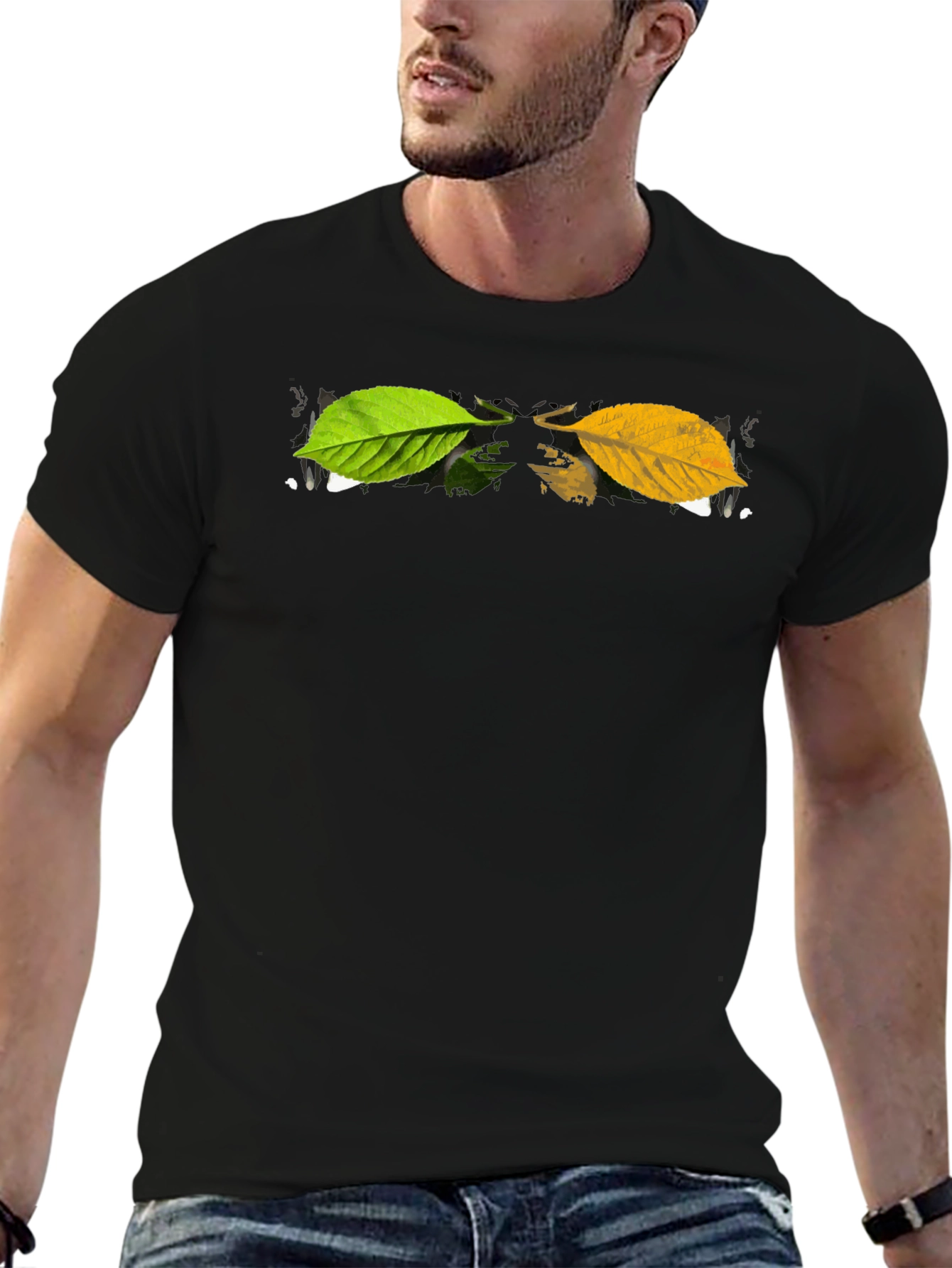 Autumn Leaf Graphic Black T-Shirt