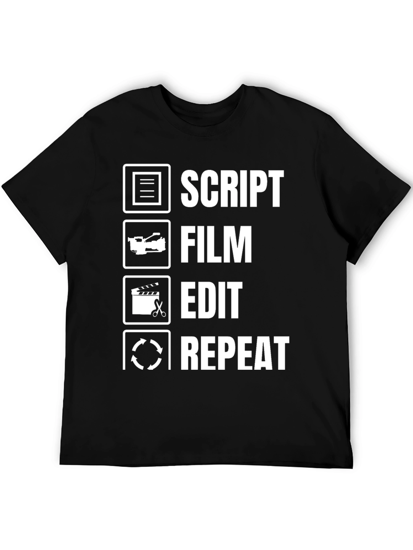 Script Film Edit Repeat Black Graphic Tee