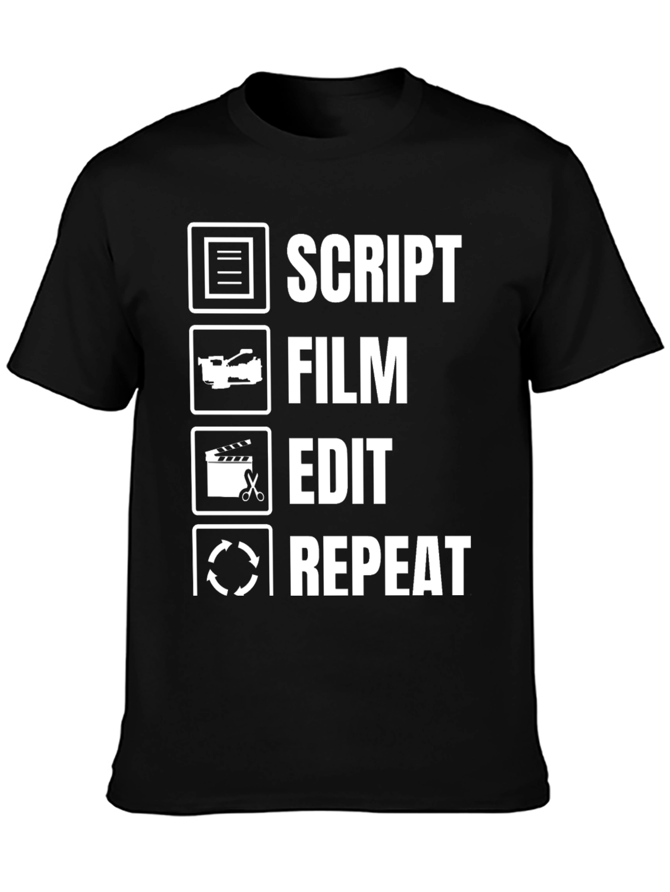 Script Film Edit Repeat Black Graphic Tee