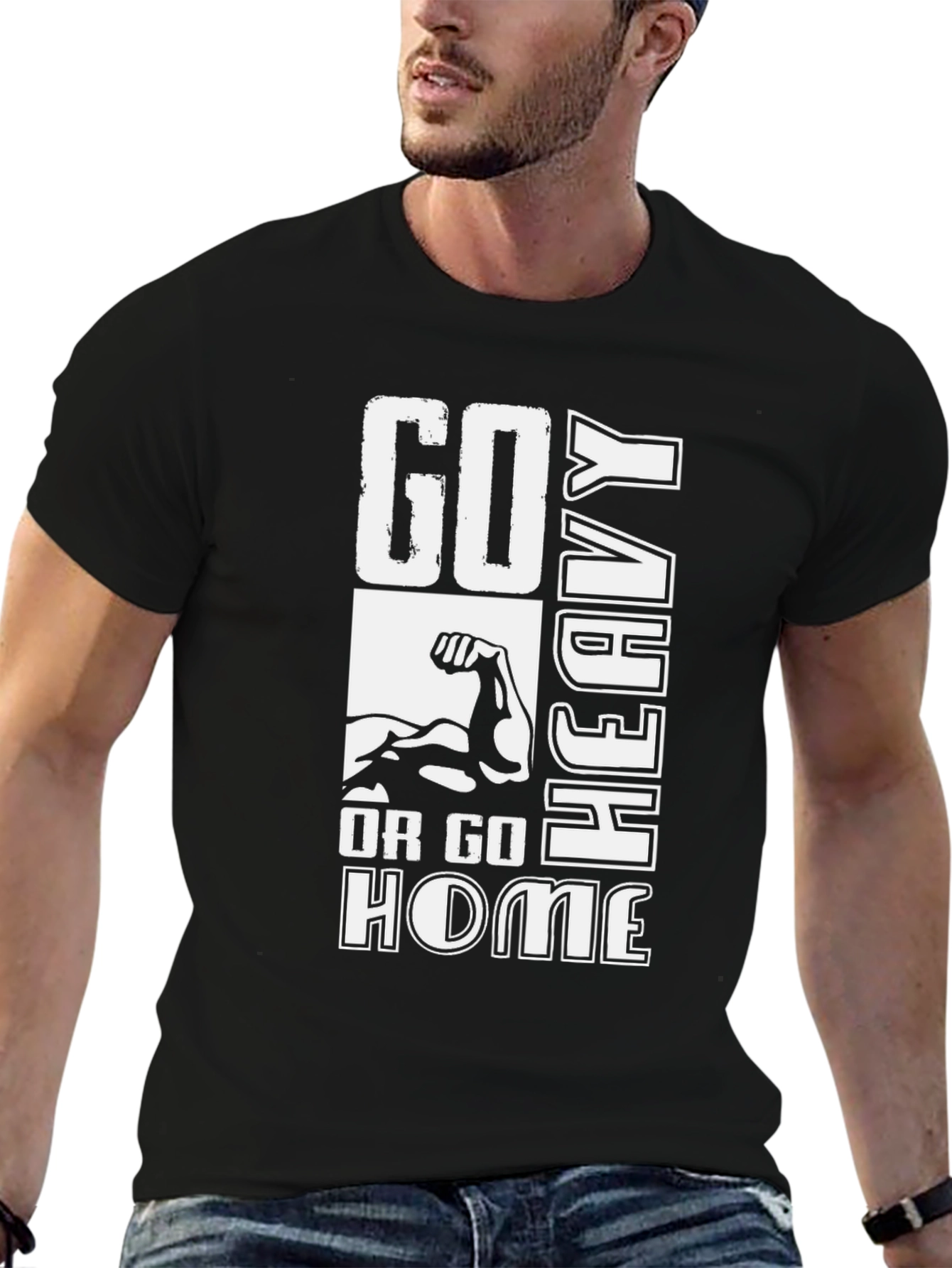 Go Heavy or Go Home Black Graphic T-Shirt