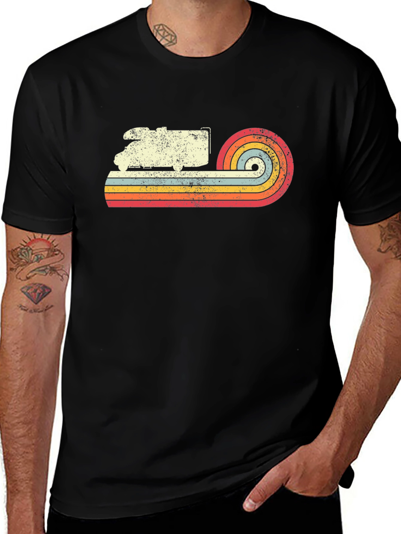 Retro Camper Van T-Shirt - Black