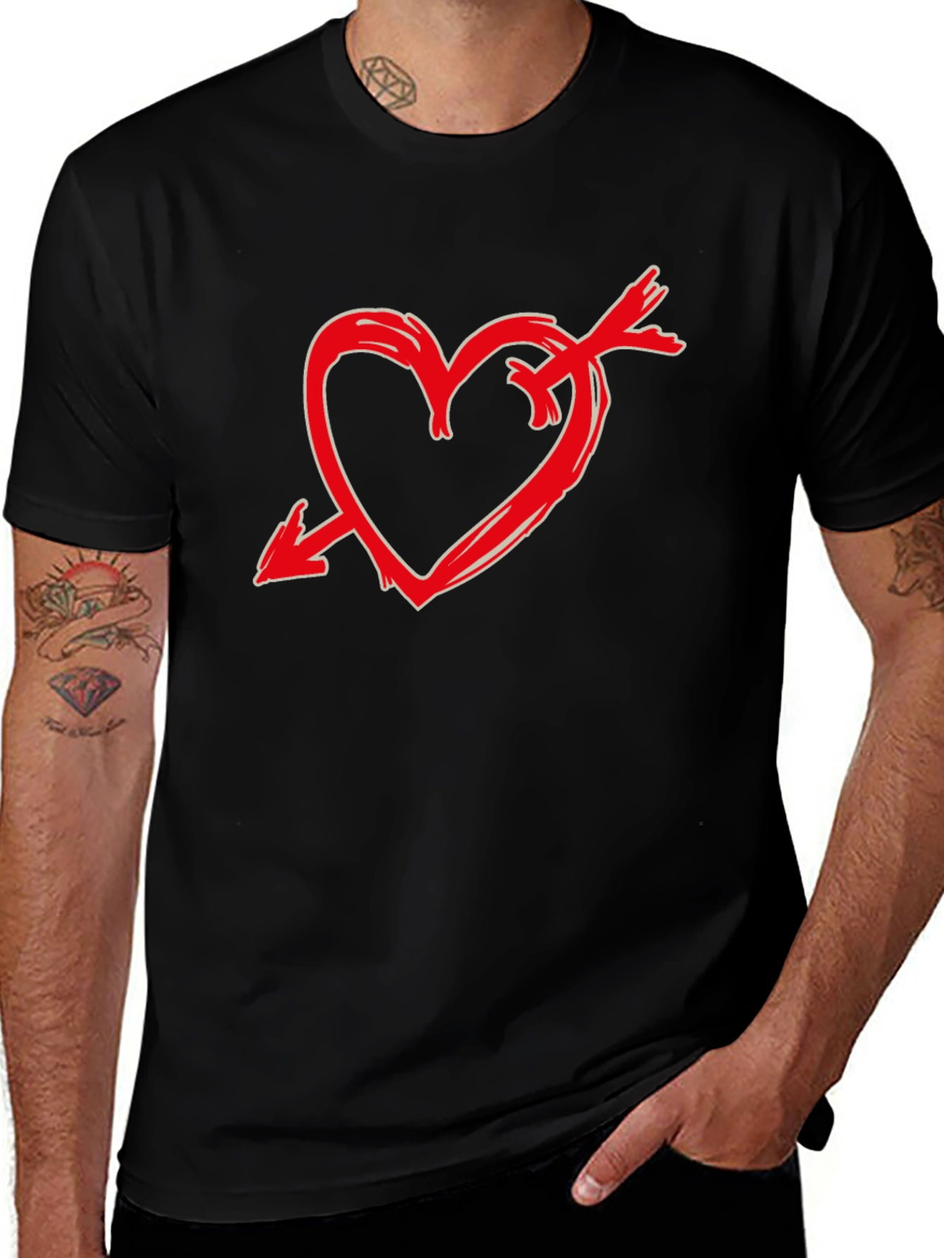 Heart Arrow Graphic Tee - Stylish Black Casual T-Shirt