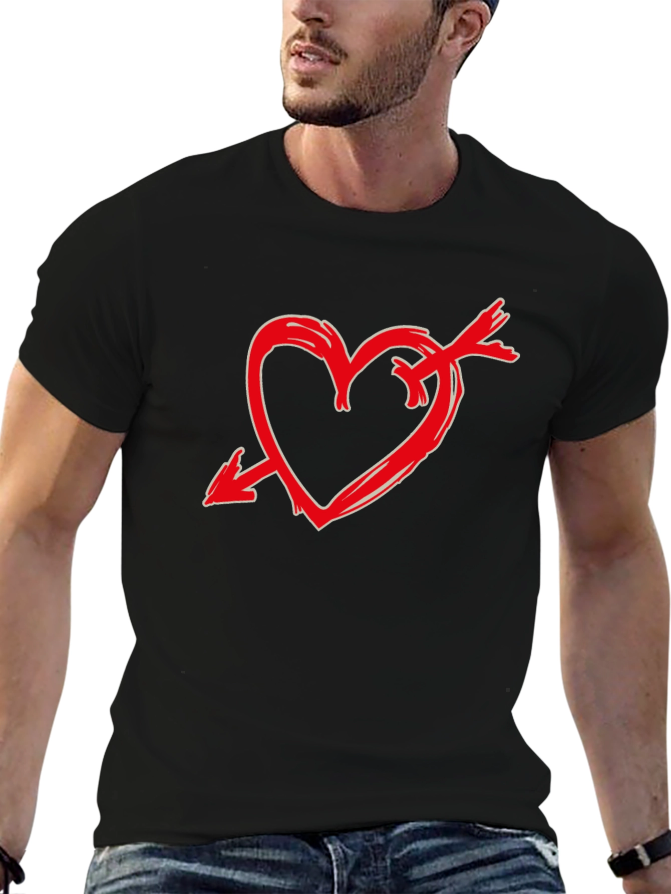 Heart Arrow Graphic Tee - Stylish Black Casual T-Shirt