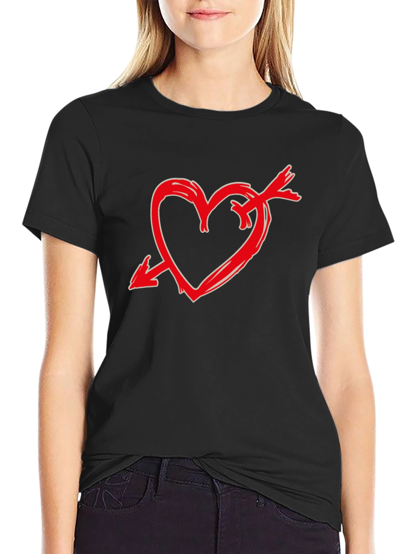 Heart Arrow Graphic Tee - Stylish Black Casual T-Shirt