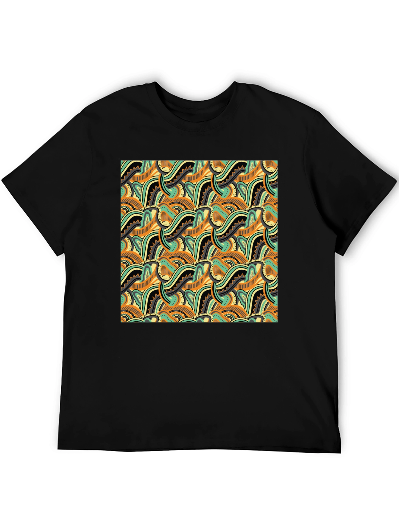 Abstract Pattern Black Crew Neck T-Shirt