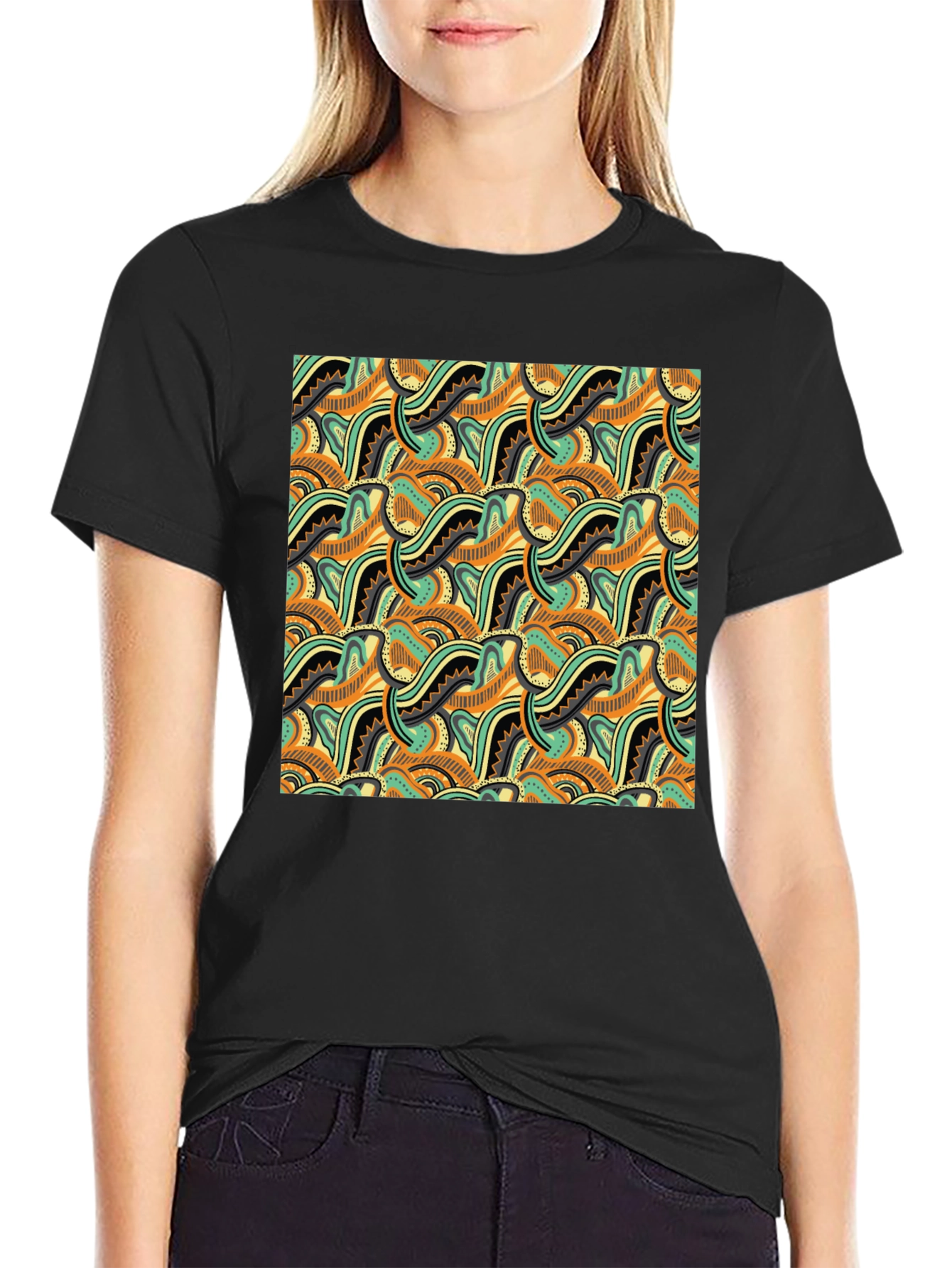 Abstract Pattern Black Crew Neck T-Shirt