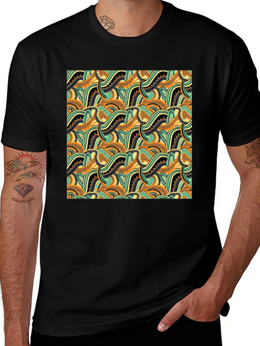 Abstract Pattern Black Crew Neck T-Shirt