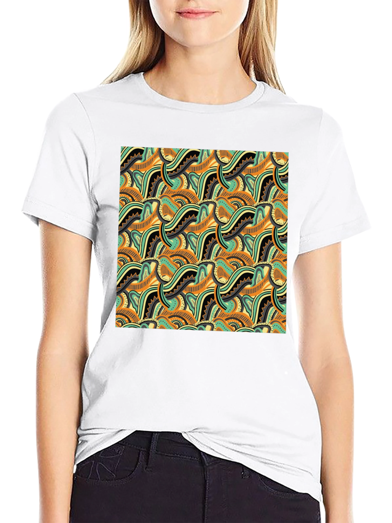 Abstract Pattern Black Crew Neck T-Shirt