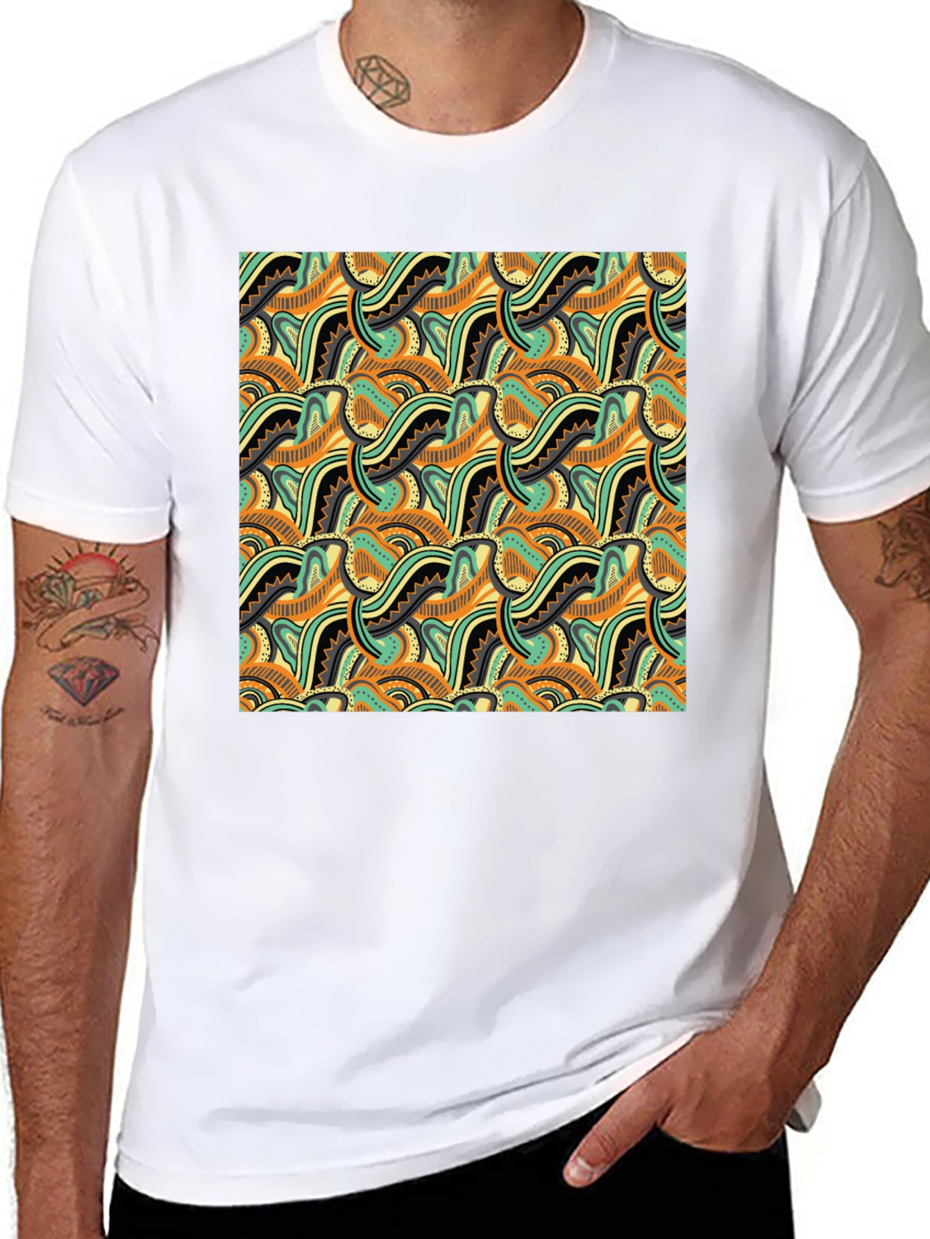 Abstract Pattern Black Crew Neck T-Shirt