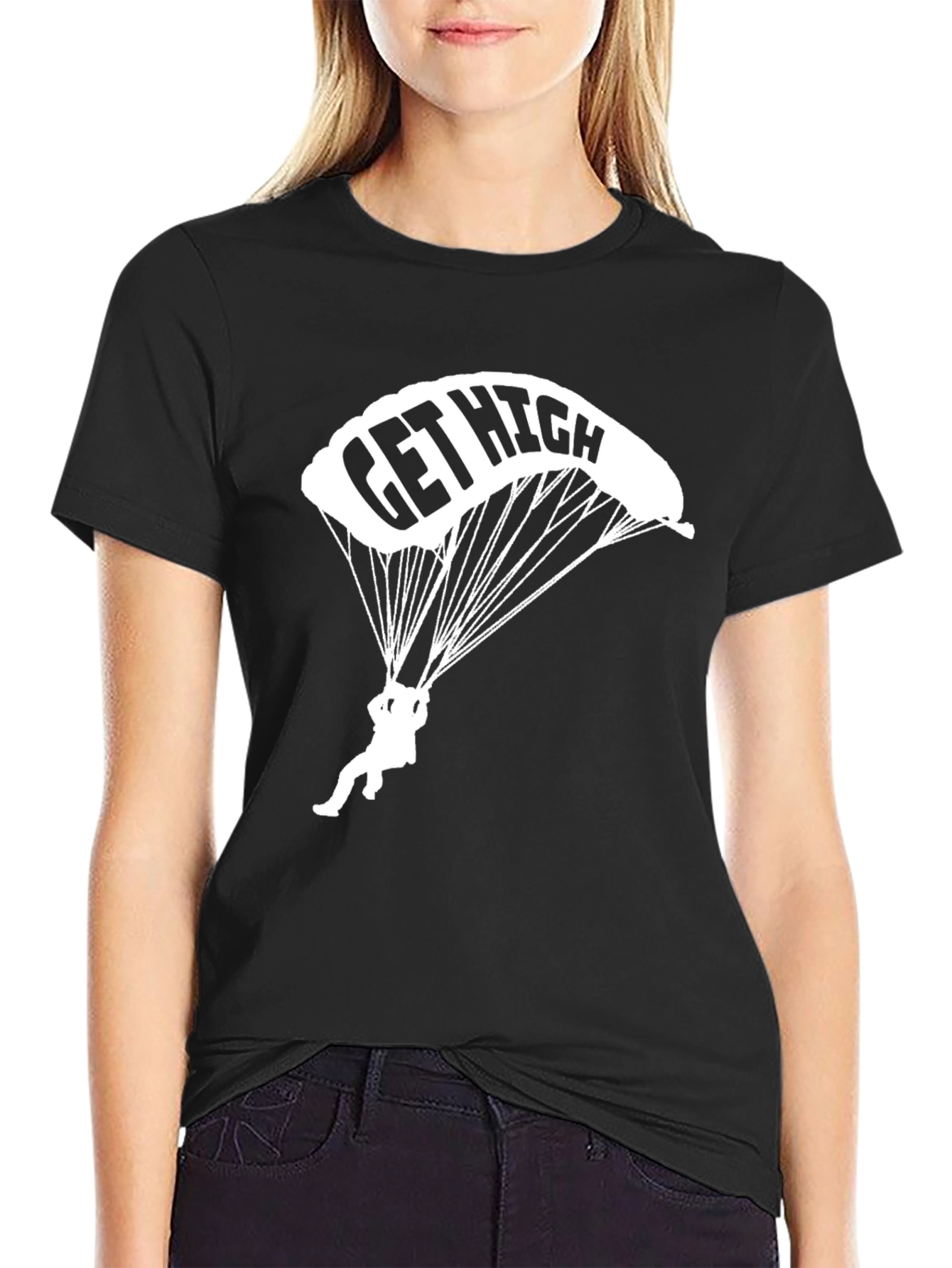Get High Parachute T-Shirt - Black Cotton Tee