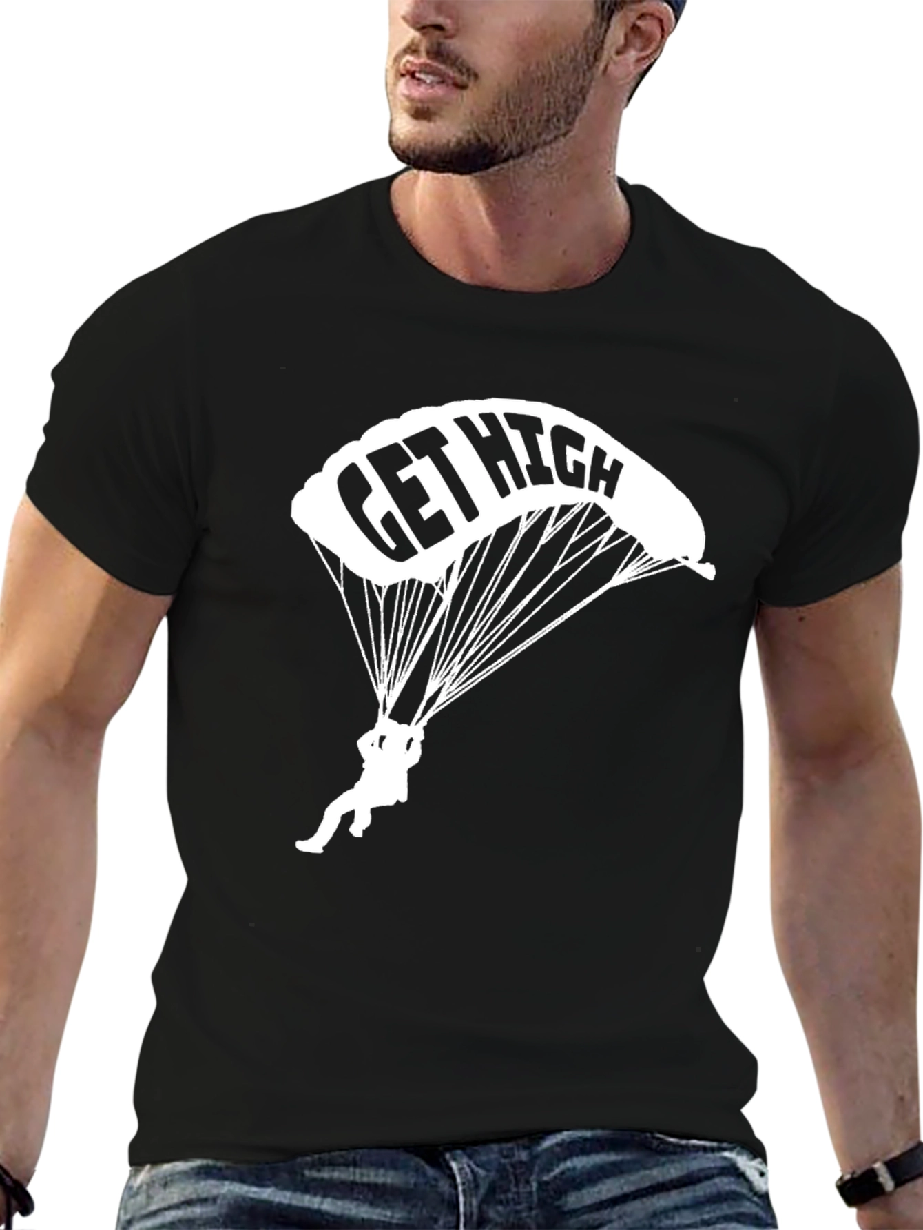 Get High Parachute T-Shirt - Black Cotton Tee