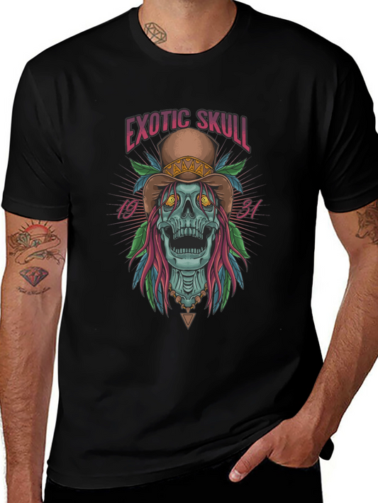 Exotic Skull Graphic Print Black T-Shirt