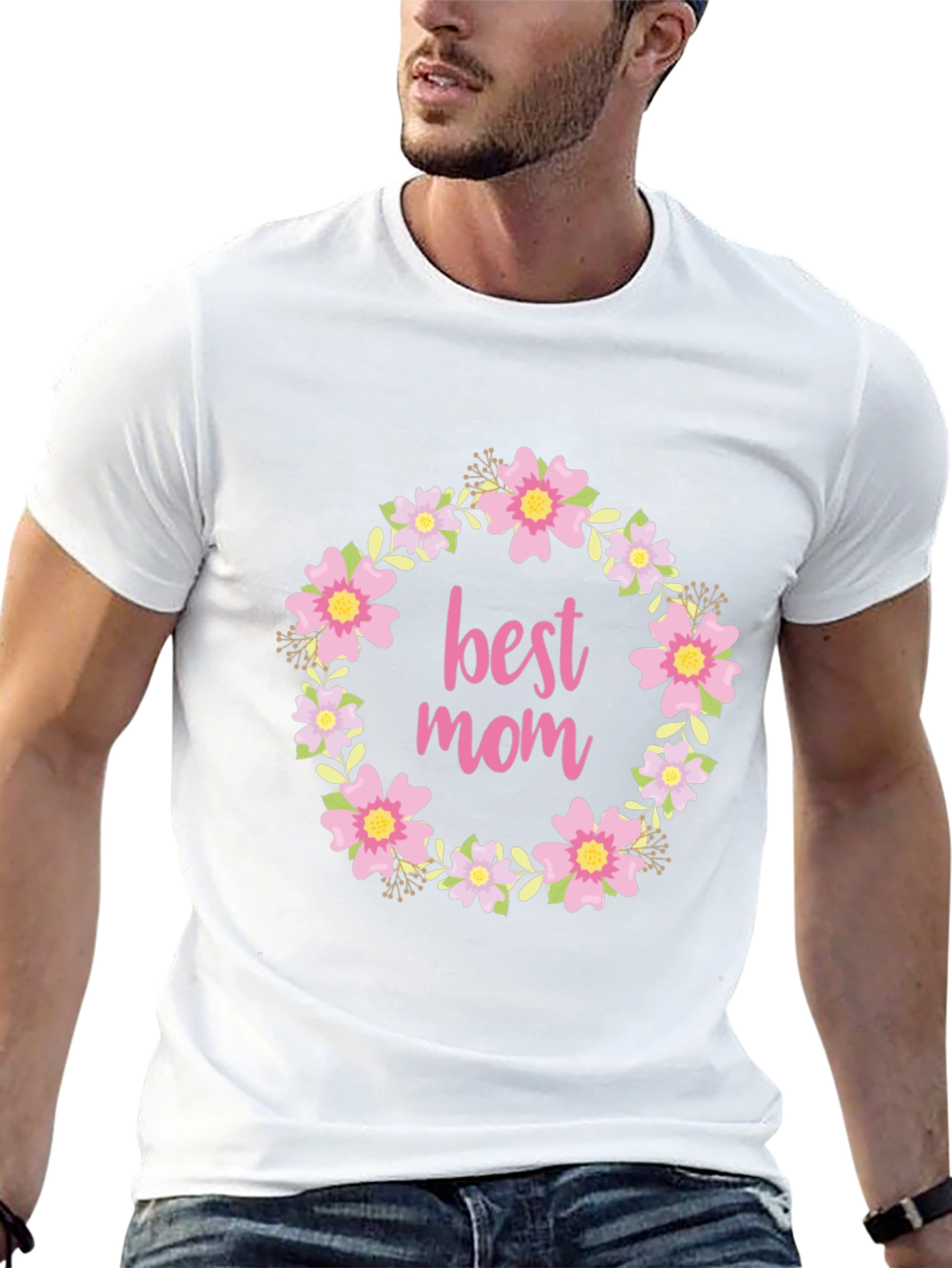 Best Mom Floral Wreath Graphic T-Shirt