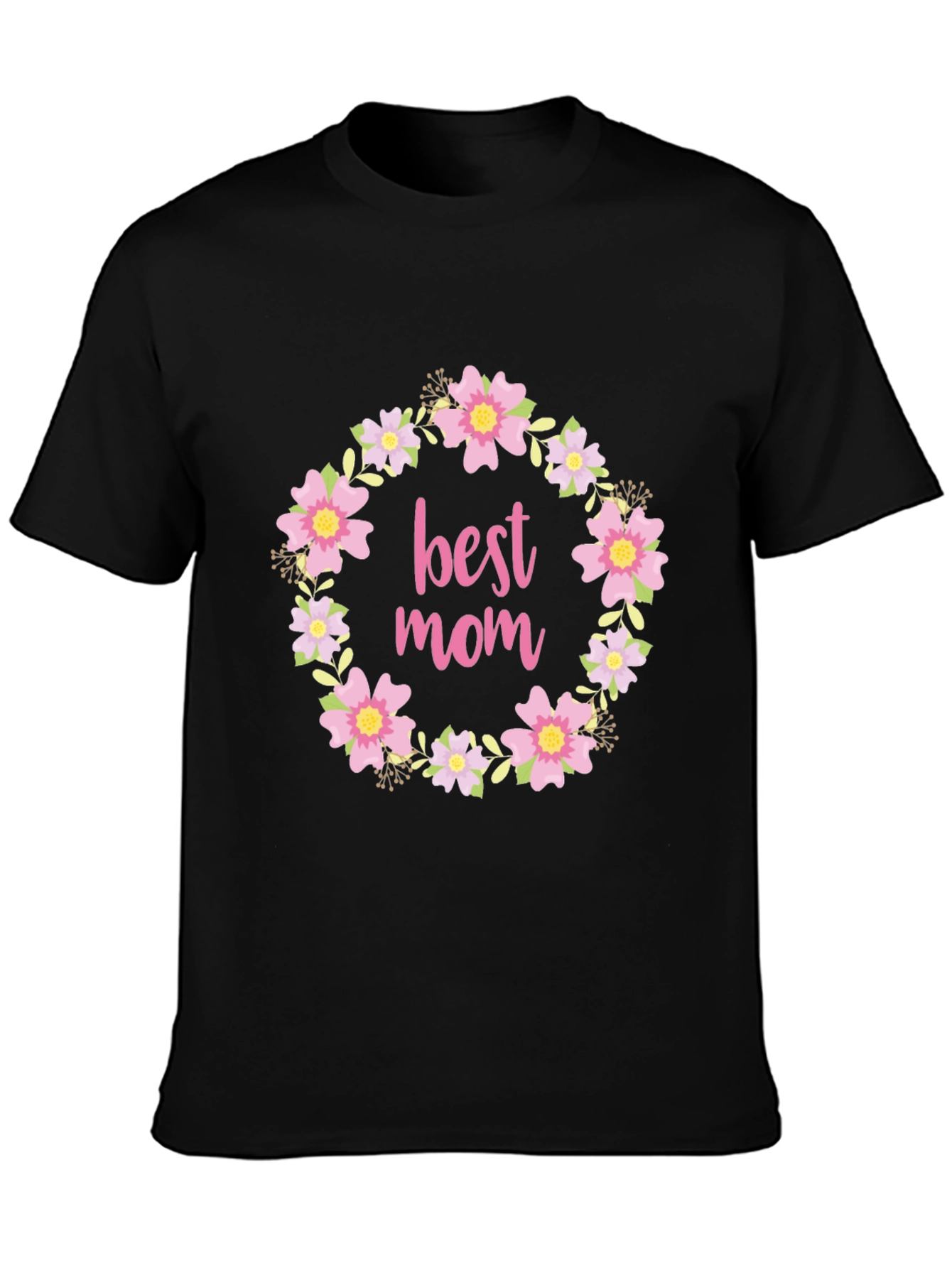 Best Mom Floral Wreath Graphic T-Shirt