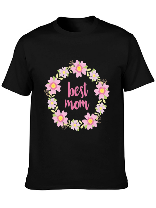 Best Mom Floral Wreath Graphic T-Shirt