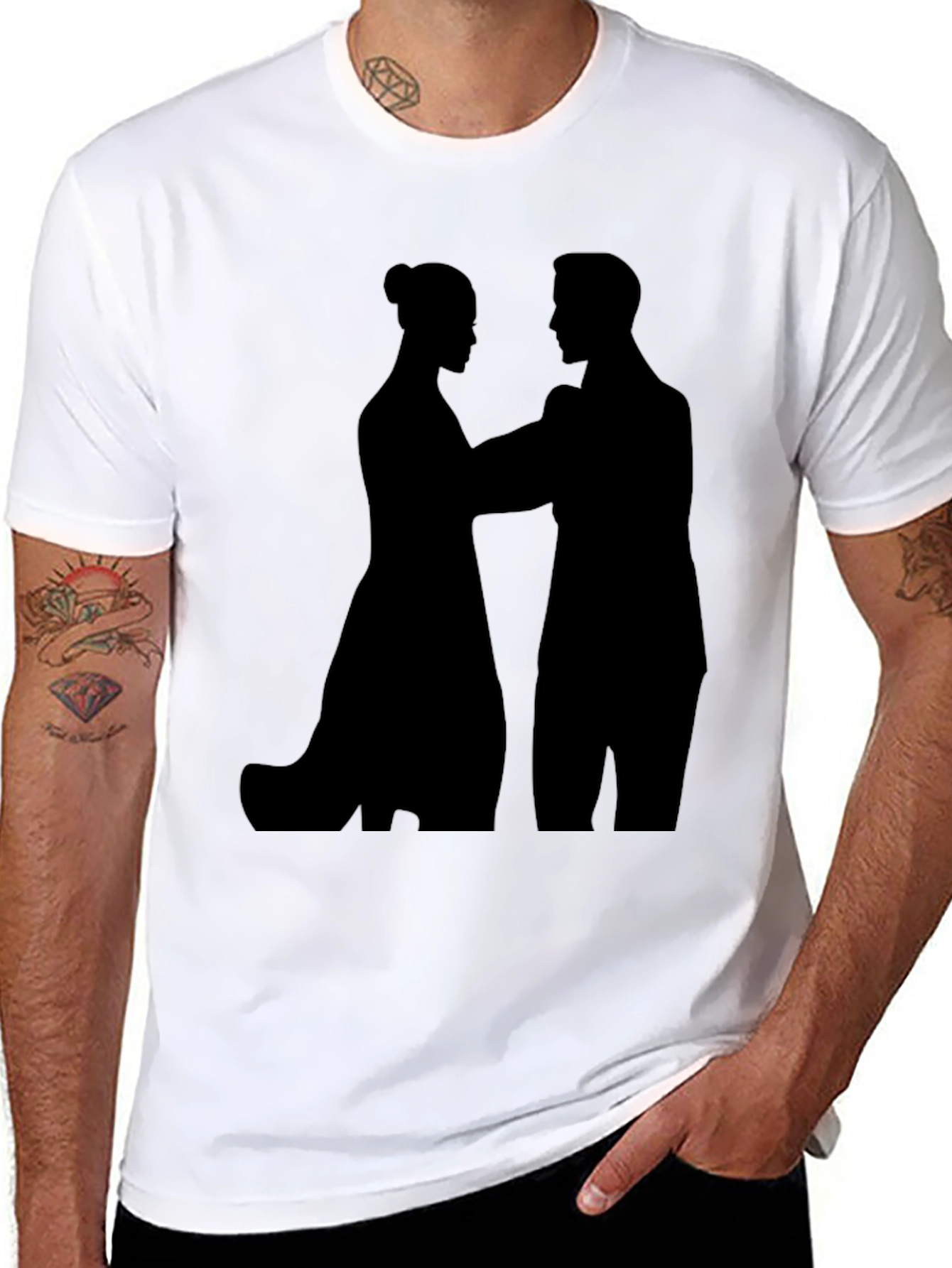 Silhouette Couple Graphic Tee - Black Cotton T-Shirt
