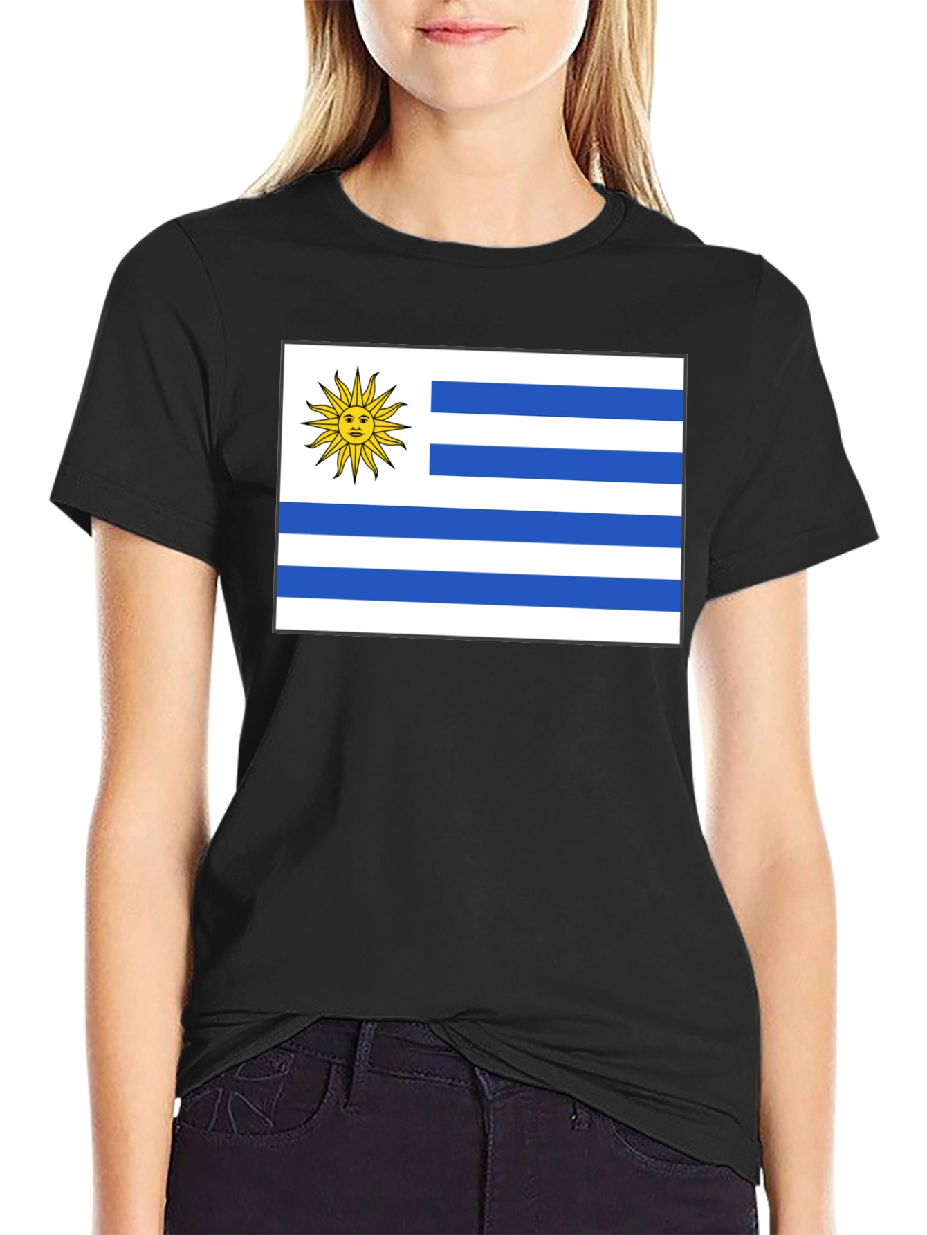 Uruguay Flag Graphic Tee - Black Cotton T-Shirt