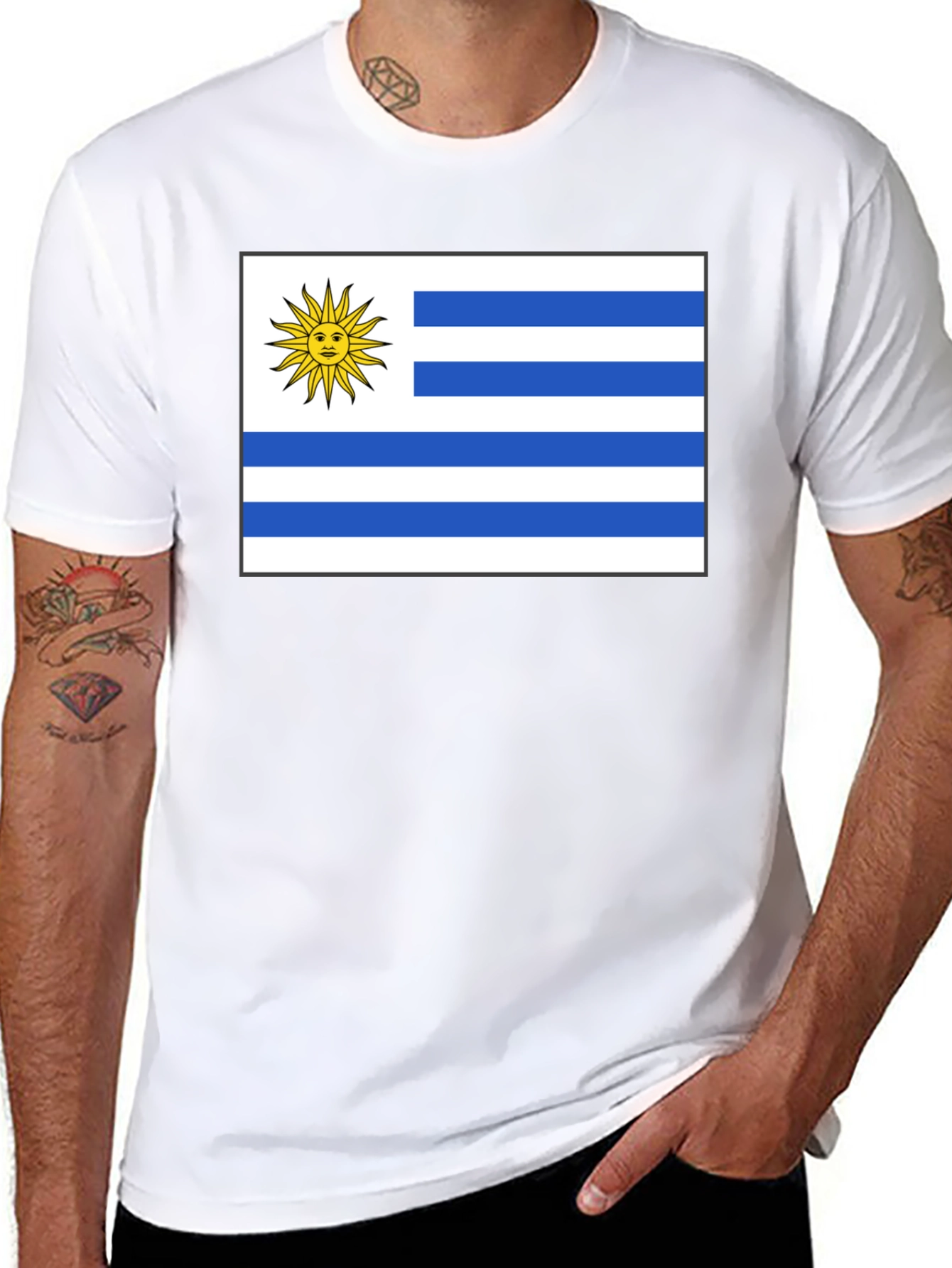 Uruguay Flag Graphic Tee - Black Cotton T-Shirt
