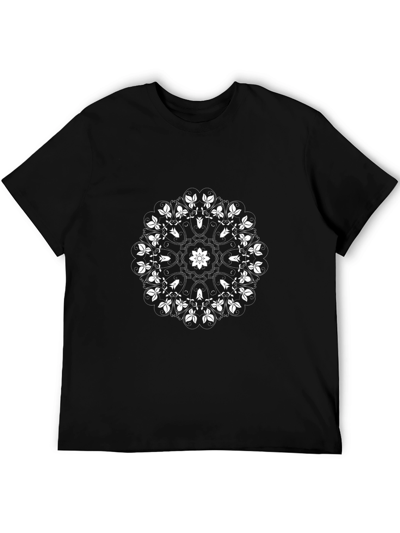 Black T-Shirt with Floral Mandala Design