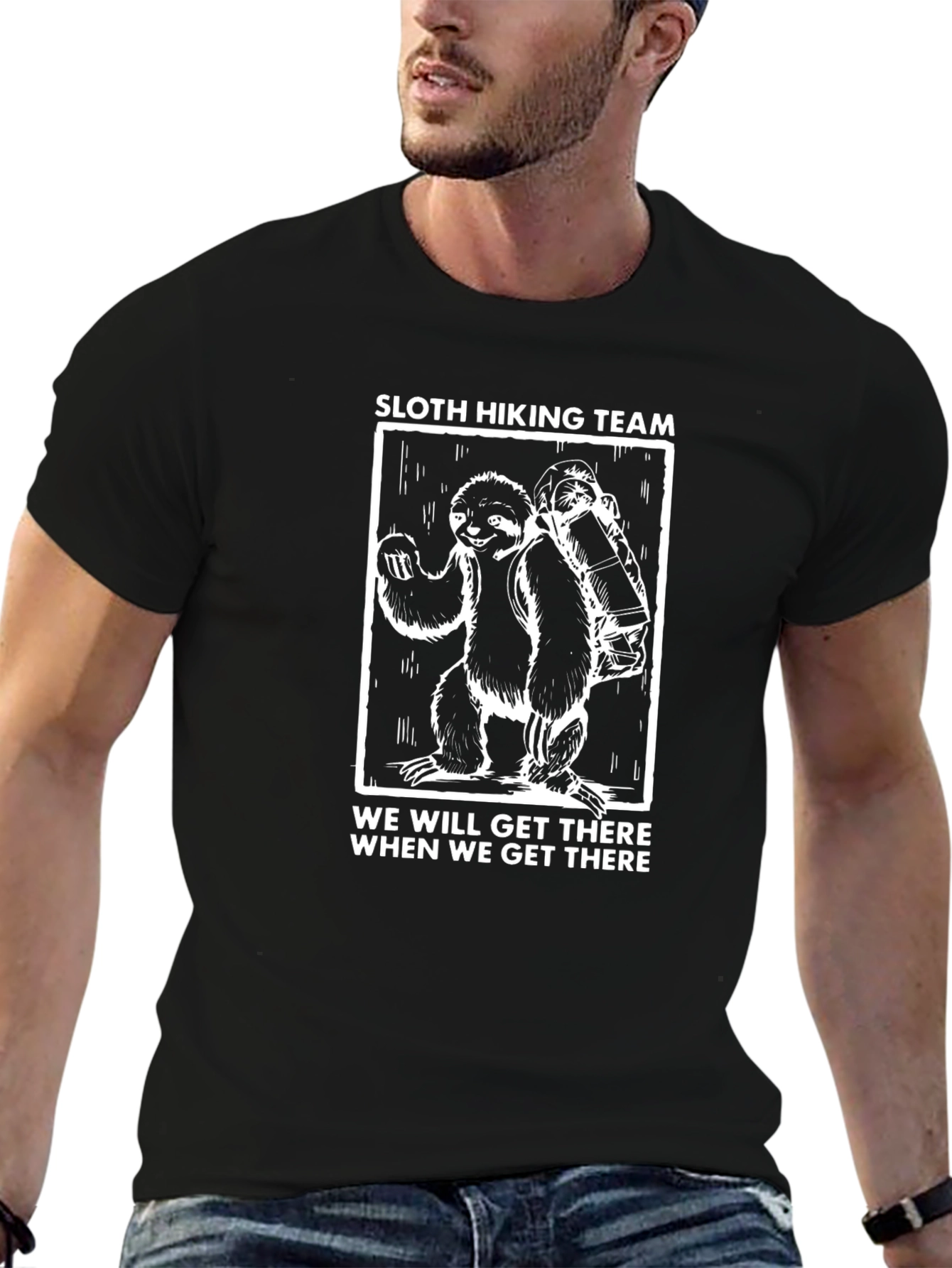 Sloth Hiking Team Black T-Shirt Funny Hiking