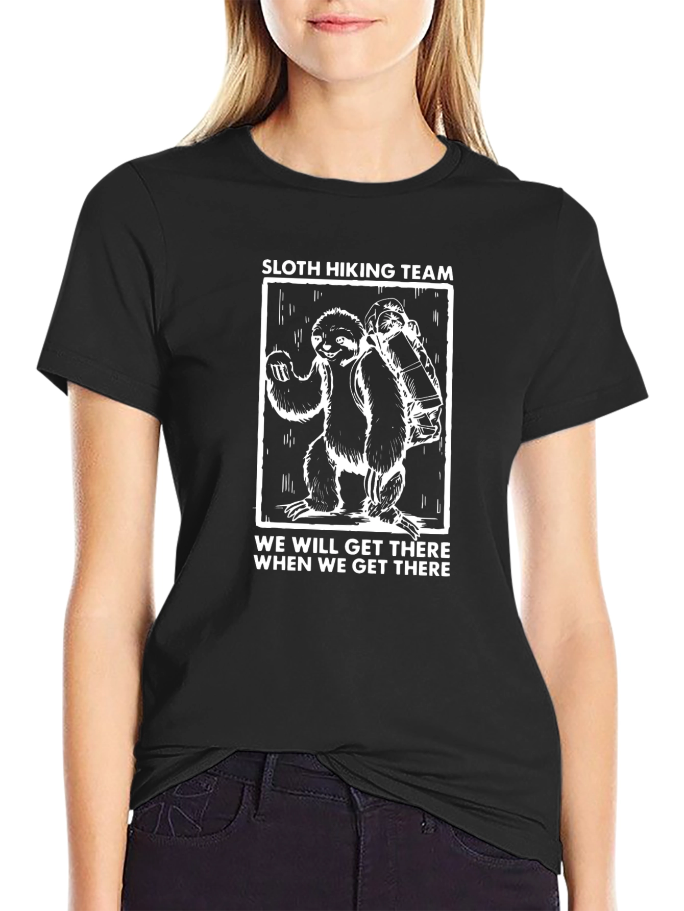 Sloth Hiking Team Black T-Shirt Funny Hiking