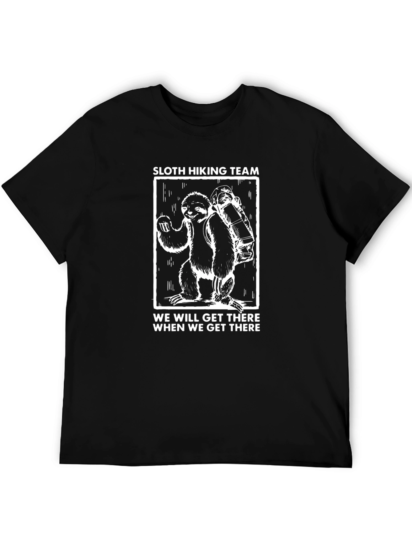 Sloth Hiking Team Black T-Shirt Funny Hiking