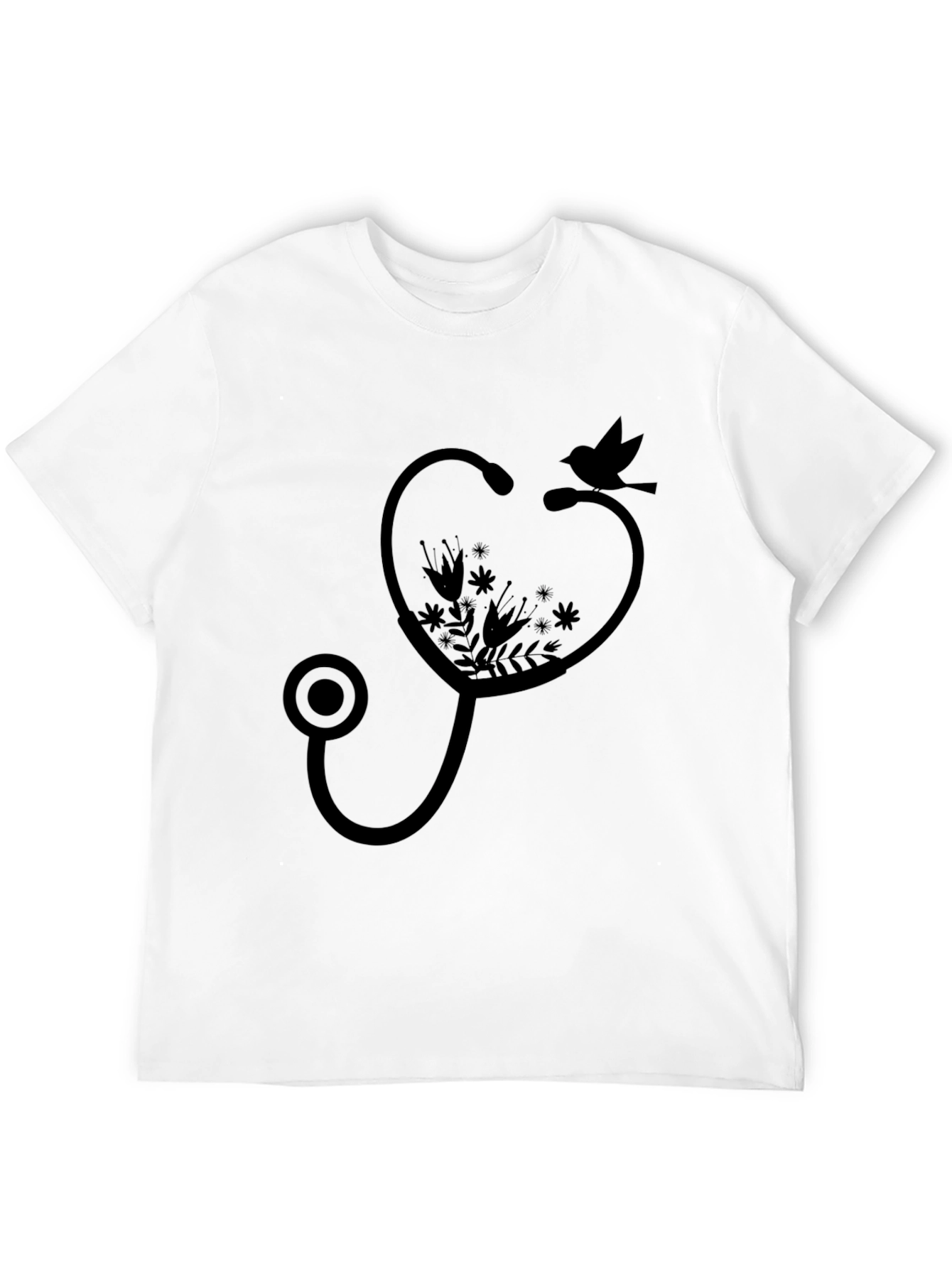Floral Stethoscope Bird Graphic Tee