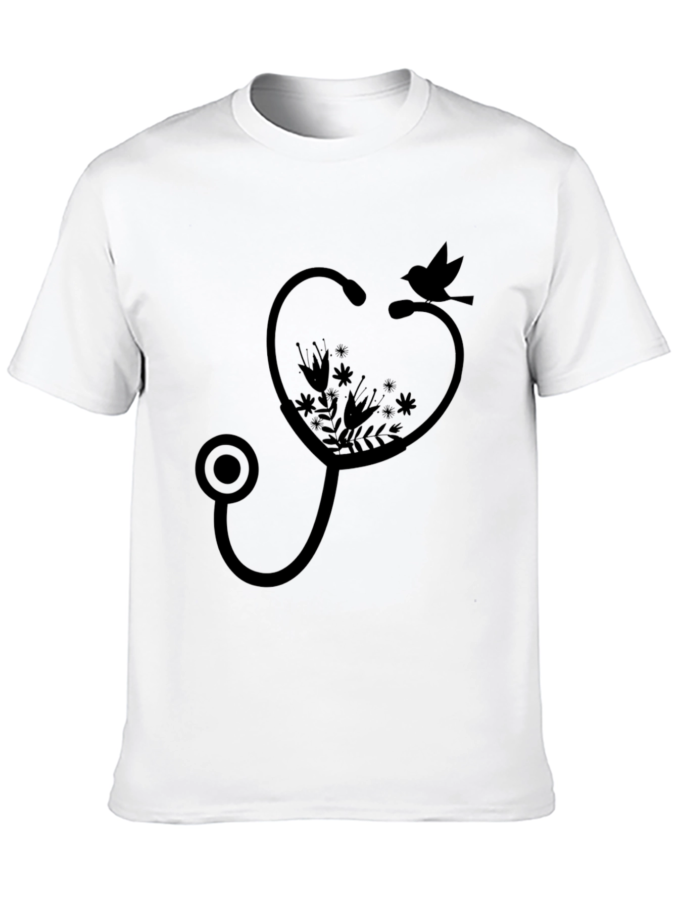 Floral Stethoscope Bird Graphic Tee