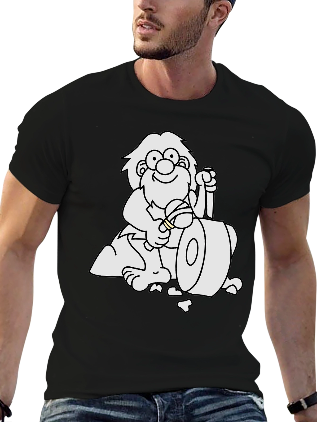 Cartoon Caveman Club Black T-Shirt
