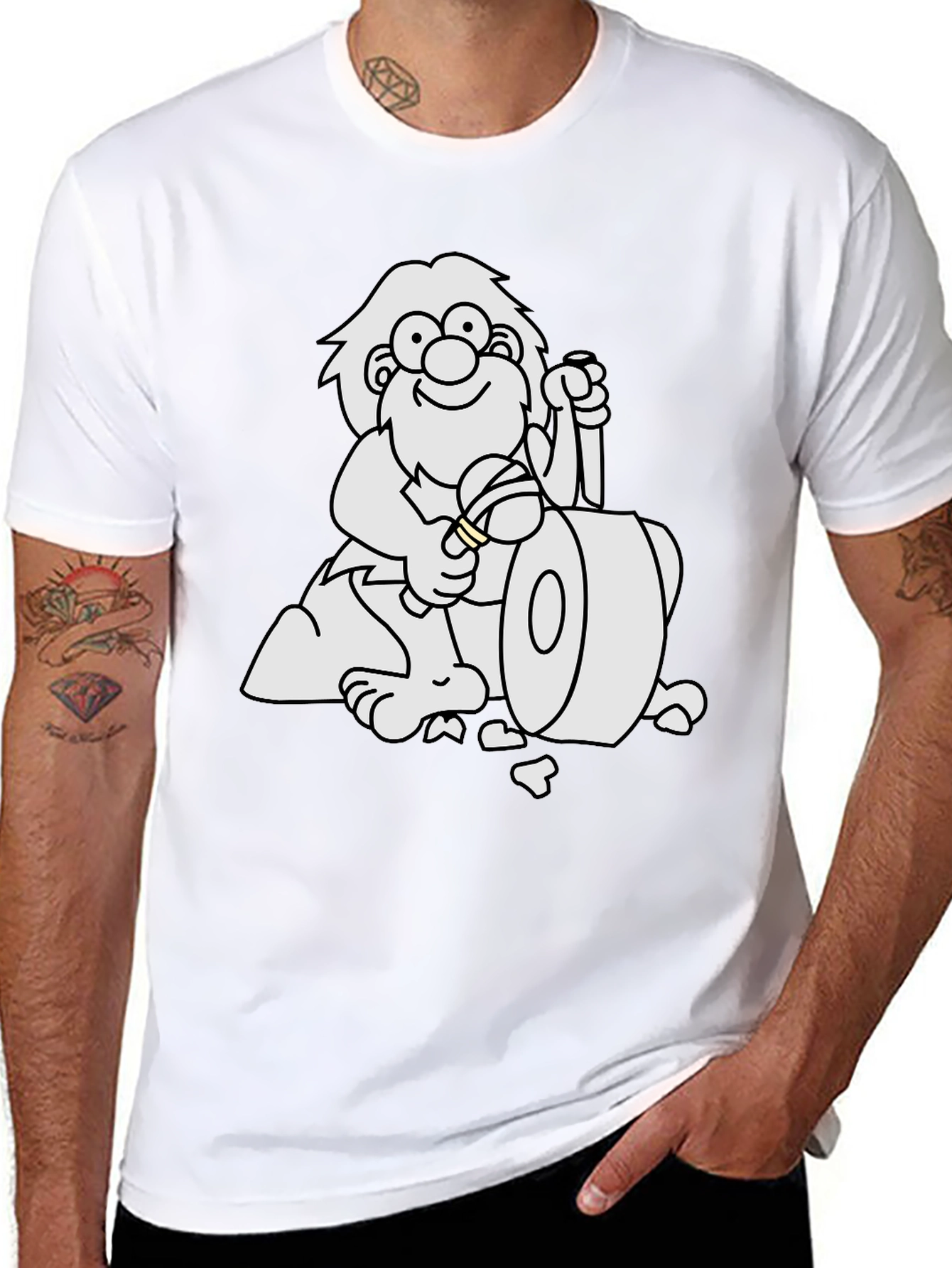 Cartoon Caveman Club Black T-Shirt