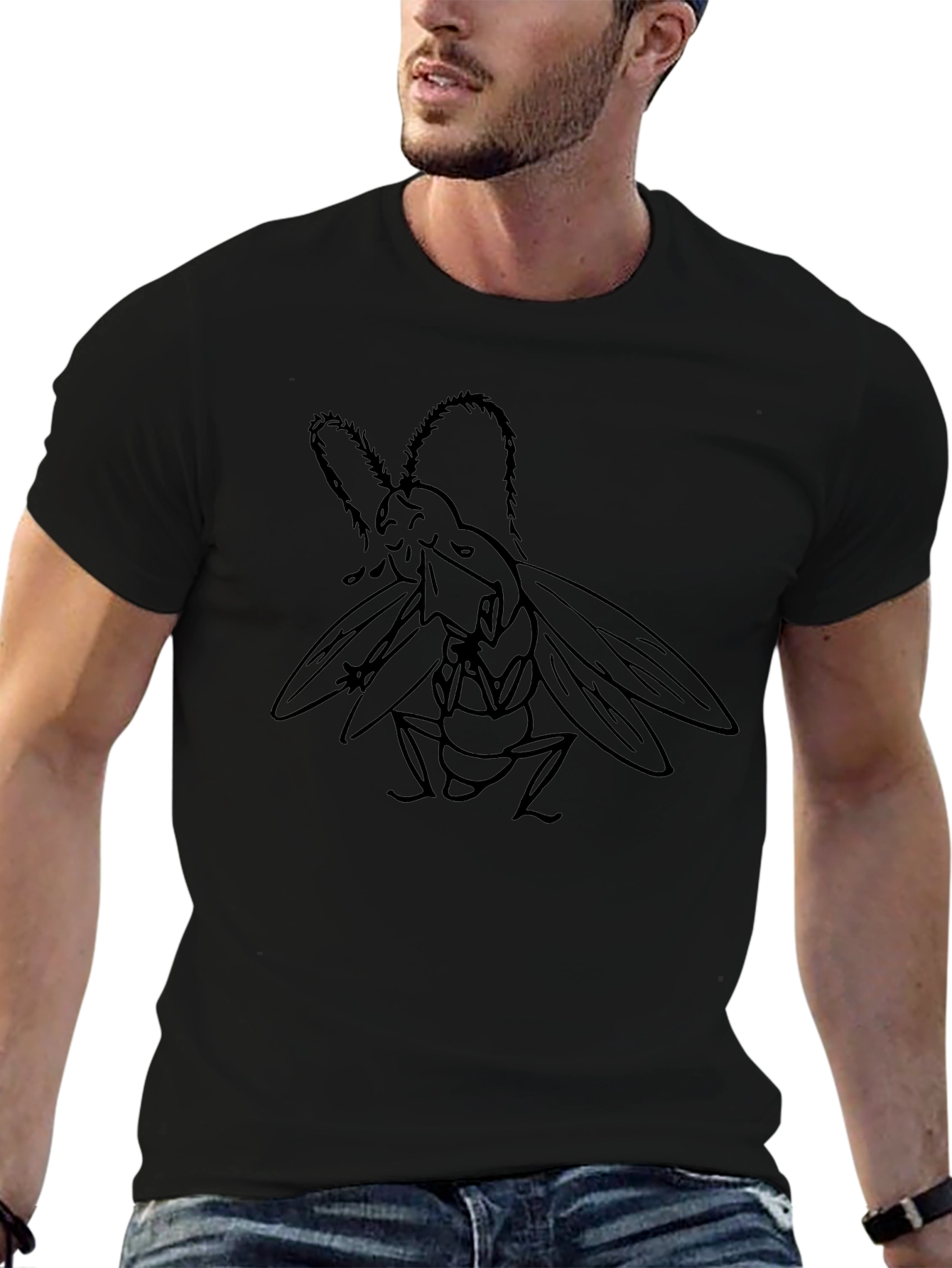 Black T-Shirt with Chainsaw Fly Graphic Tee