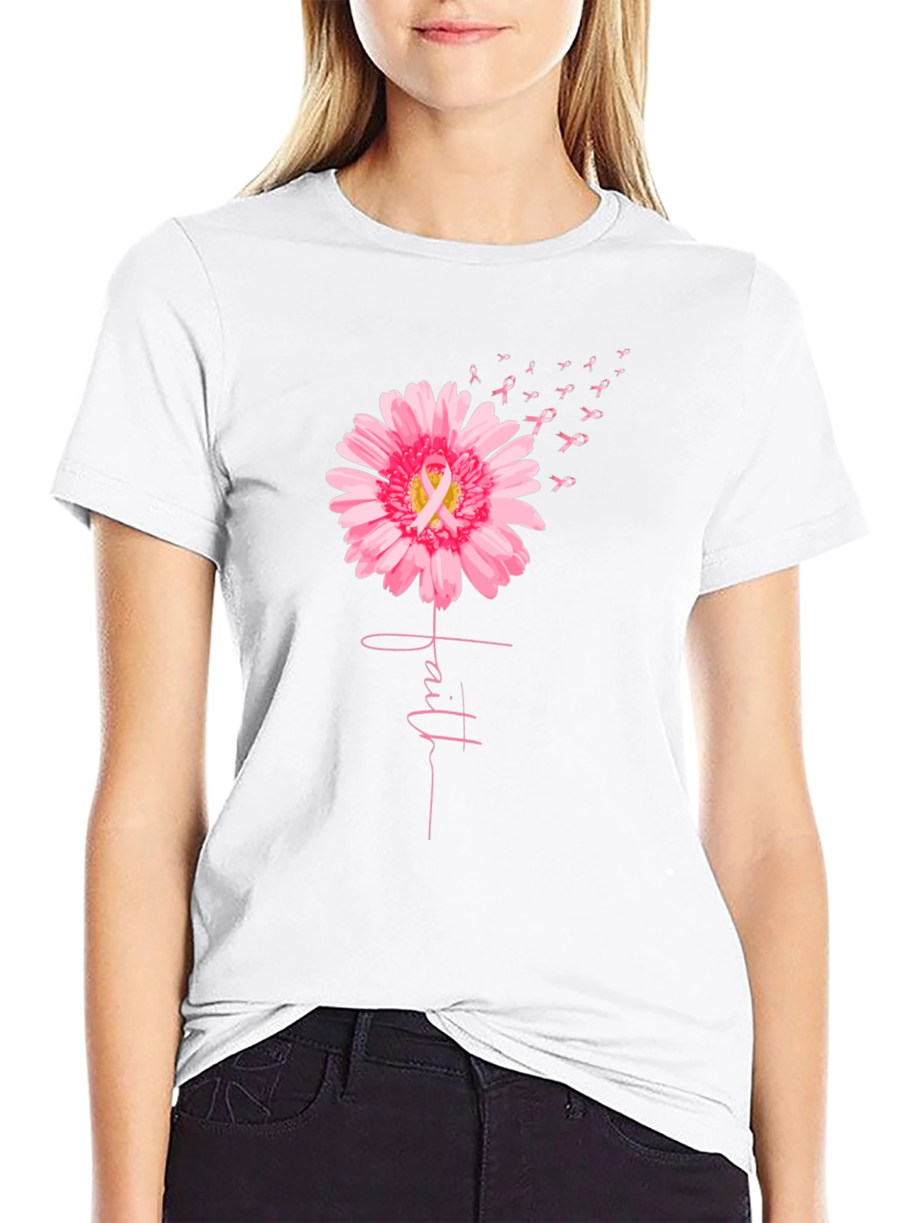 Faith Flower Breast Cancer Awareness T-Shirt