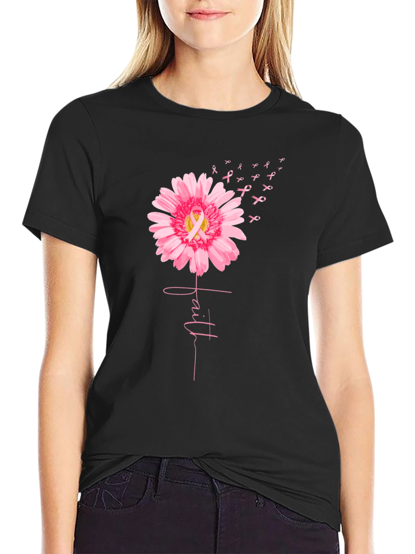 Faith Flower Breast Cancer Awareness T-Shirt