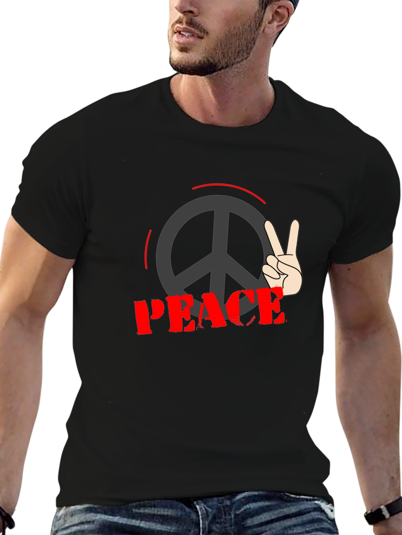 Peace Sign Graphic Black T-Shirt