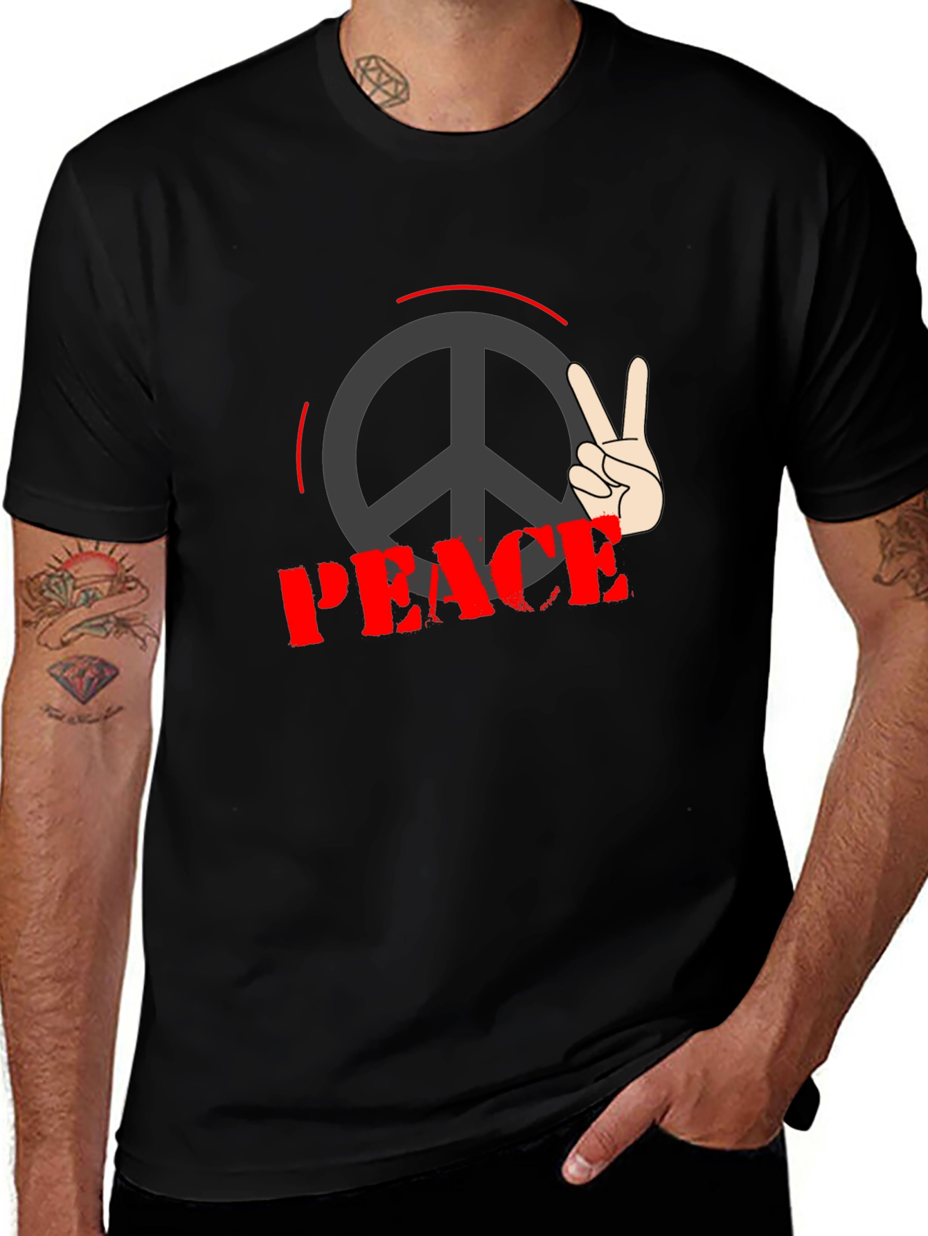 Peace Sign Graphic Black T-Shirt