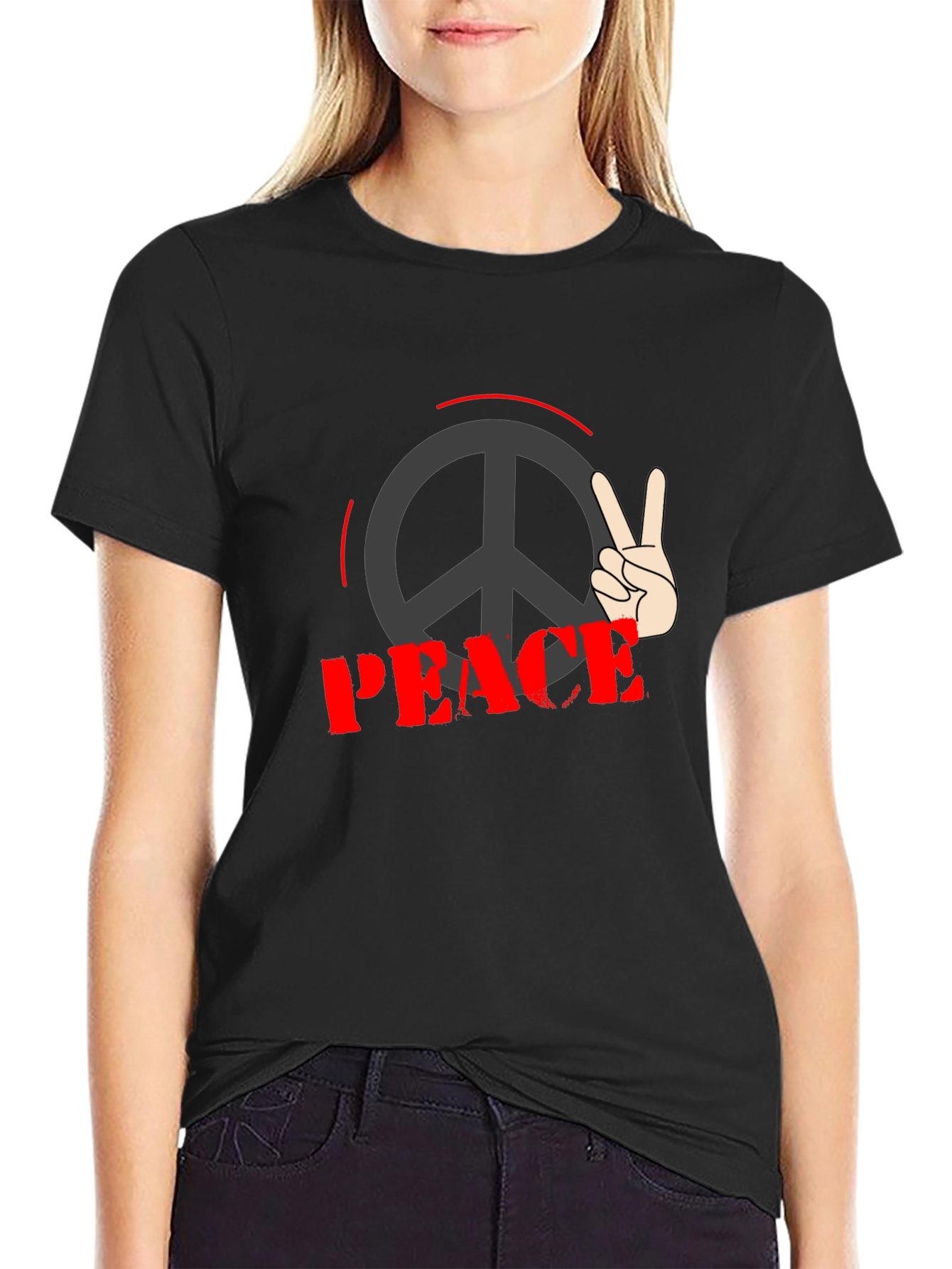 Peace Sign Graphic Black T-Shirt