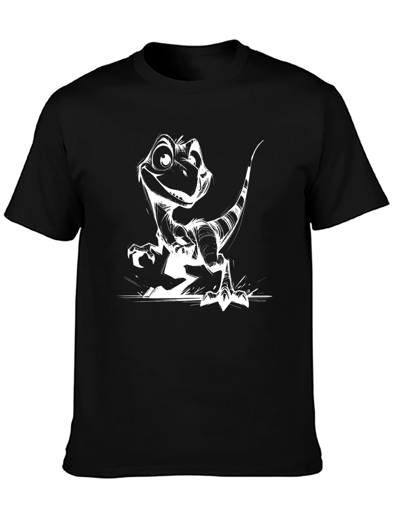 Dino Cartoon Graphic Tee - Black Casual T-Shirt