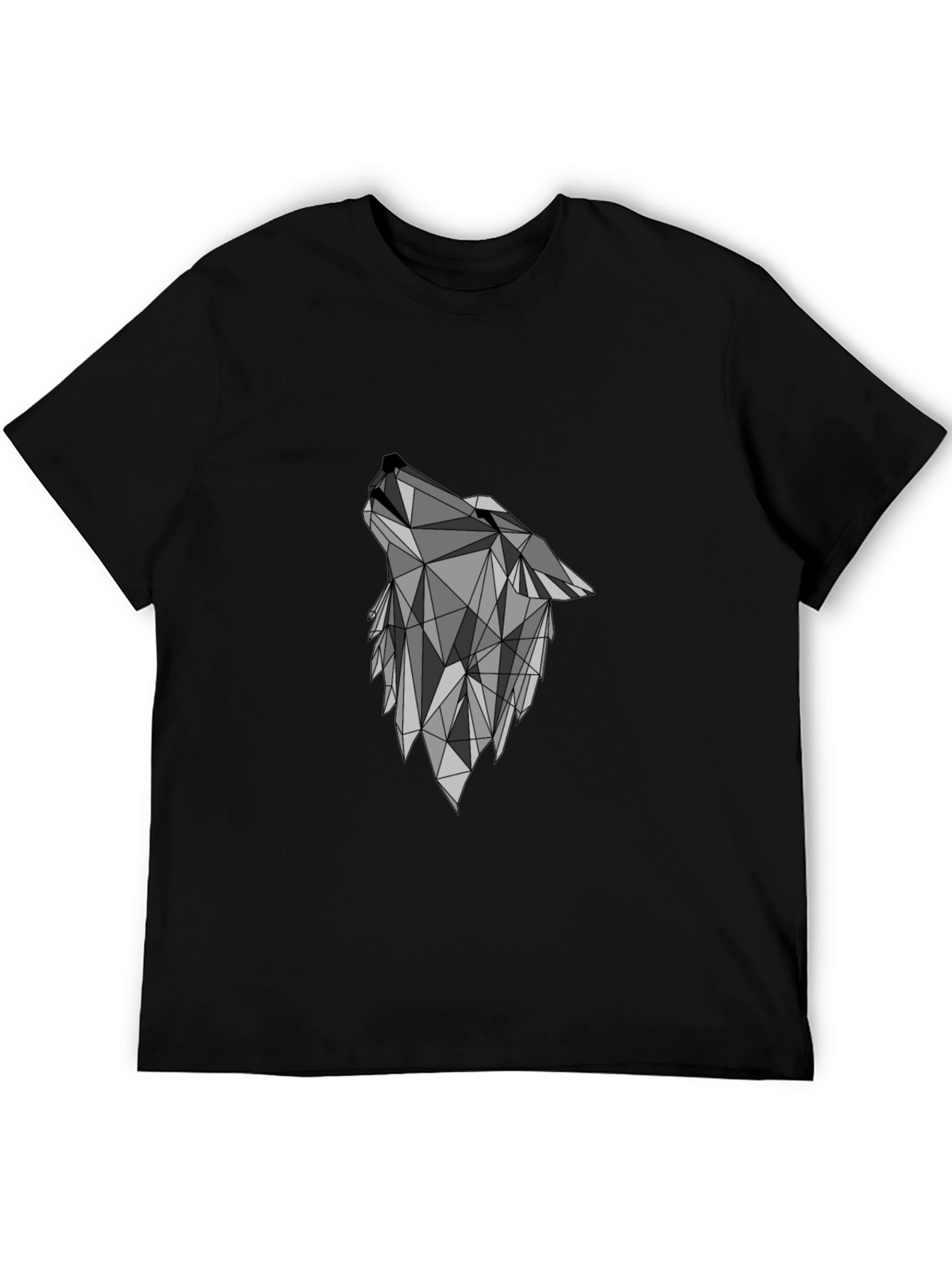 Geometric Wolf Graphic Black T-Shirt