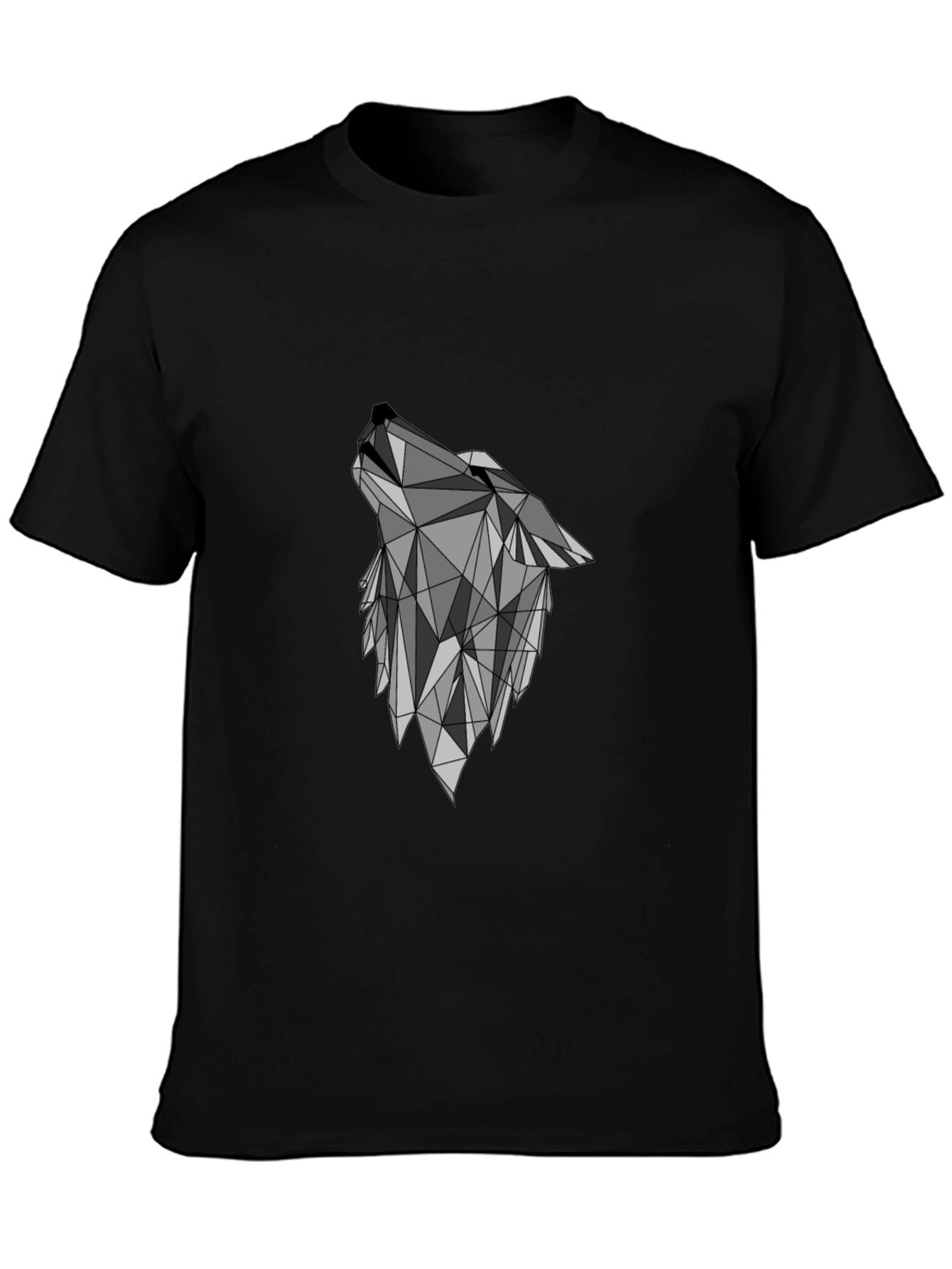 Geometric Wolf Graphic Black T-Shirt