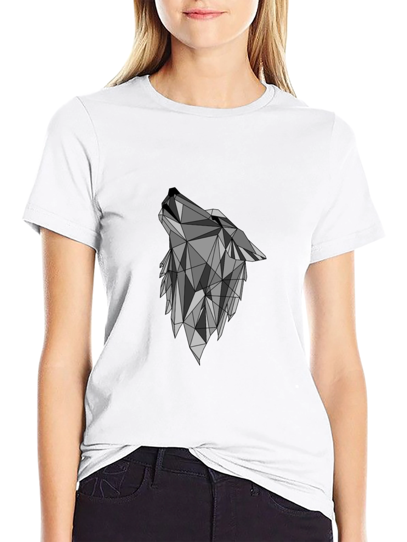 Geometric Wolf Graphic Black T-Shirt
