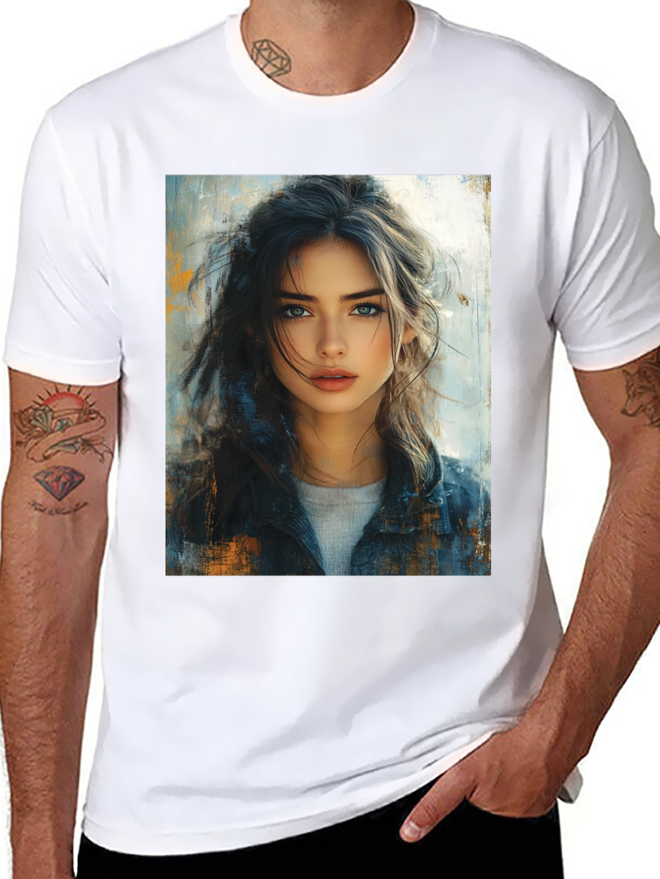 Painted Portrait Tee - Stylish Black T-Shirt