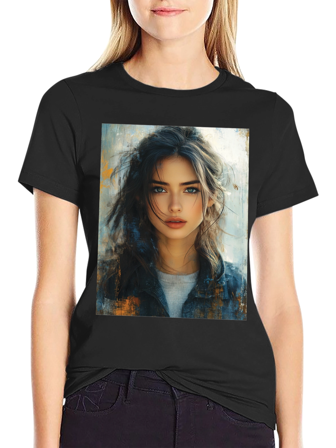 Painted Portrait Tee - Stylish Black T-Shirt