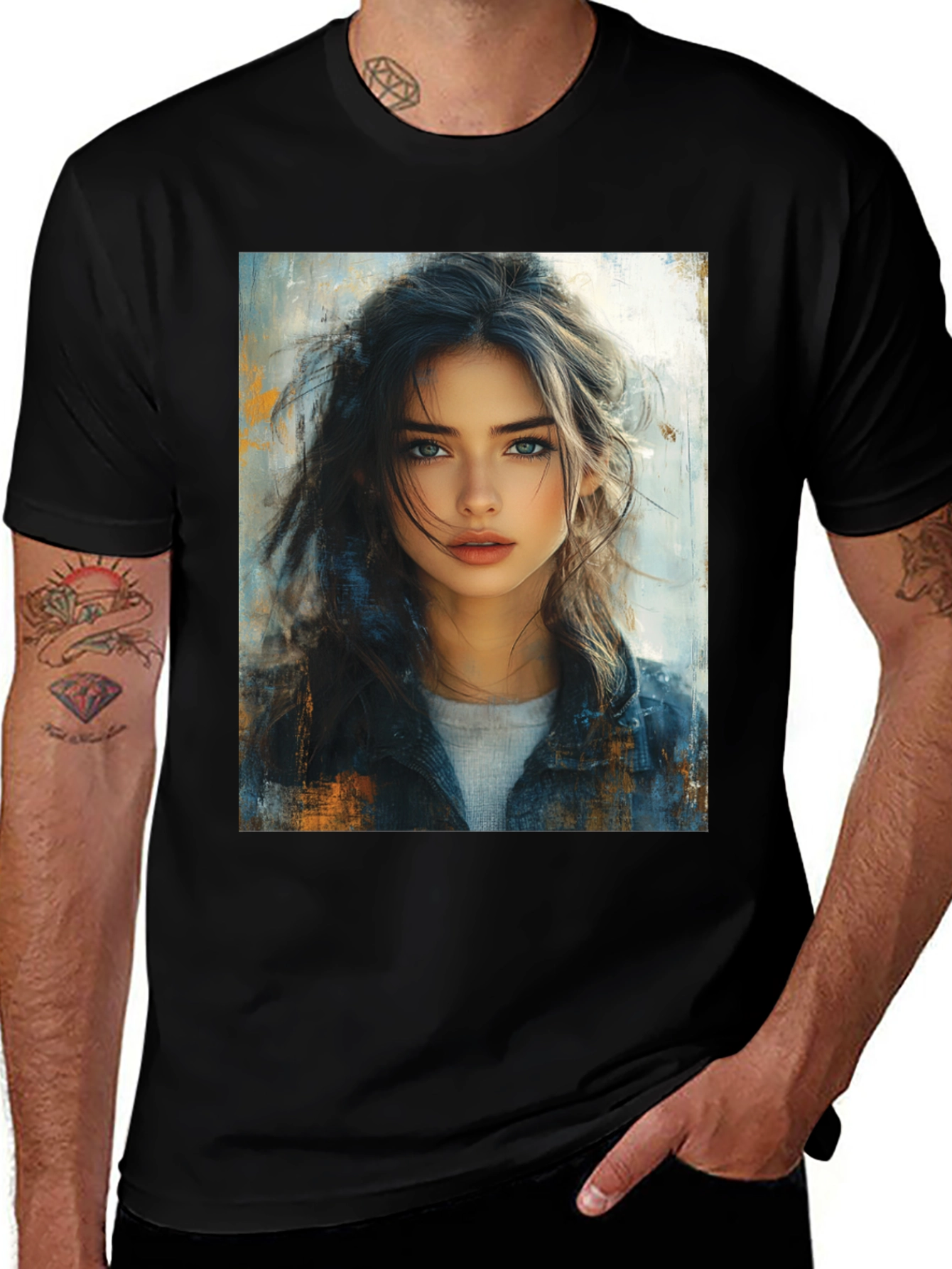 Painted Portrait Tee - Stylish Black T-Shirt