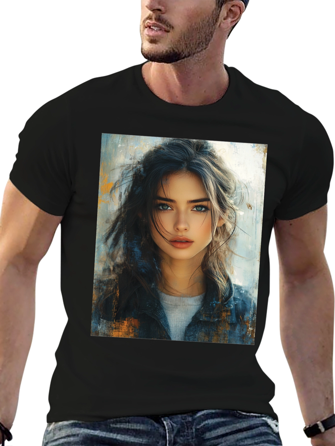 Painted Portrait Tee - Stylish Black T-Shirt