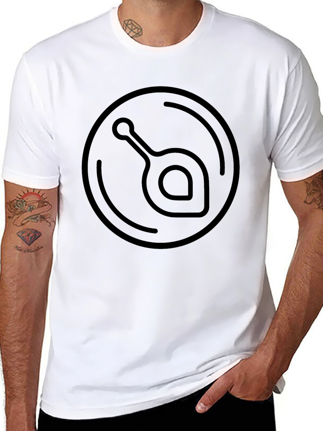 Black T-Shirt with Abstract Circle Logo Design
