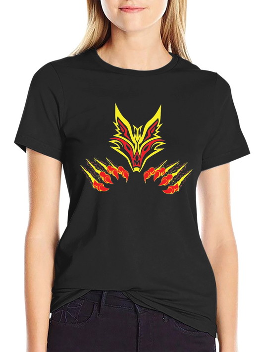 Black Tee with Tribal Fox Design