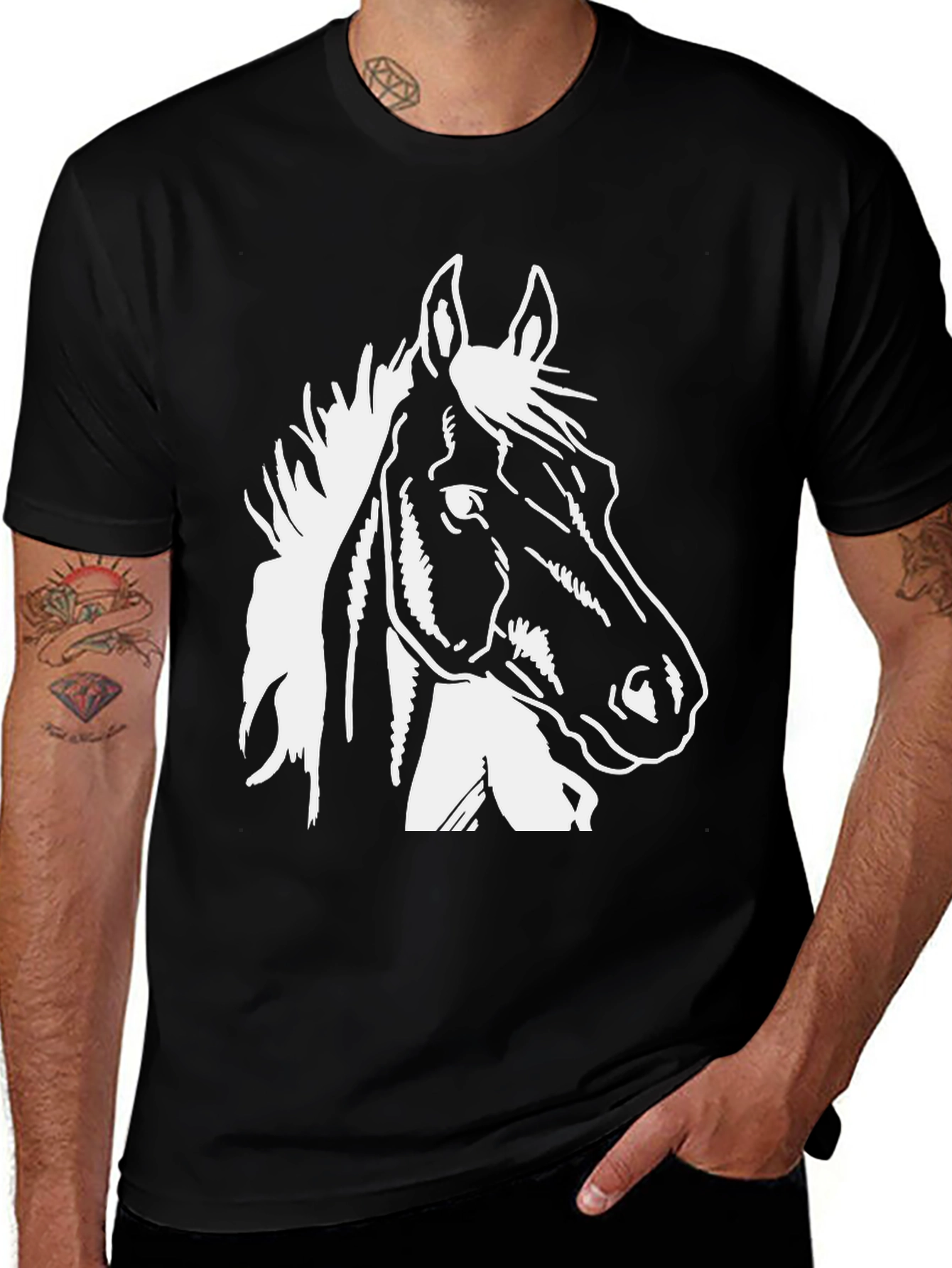 Horse Graphic T-Shirt - Black Cotton Blend