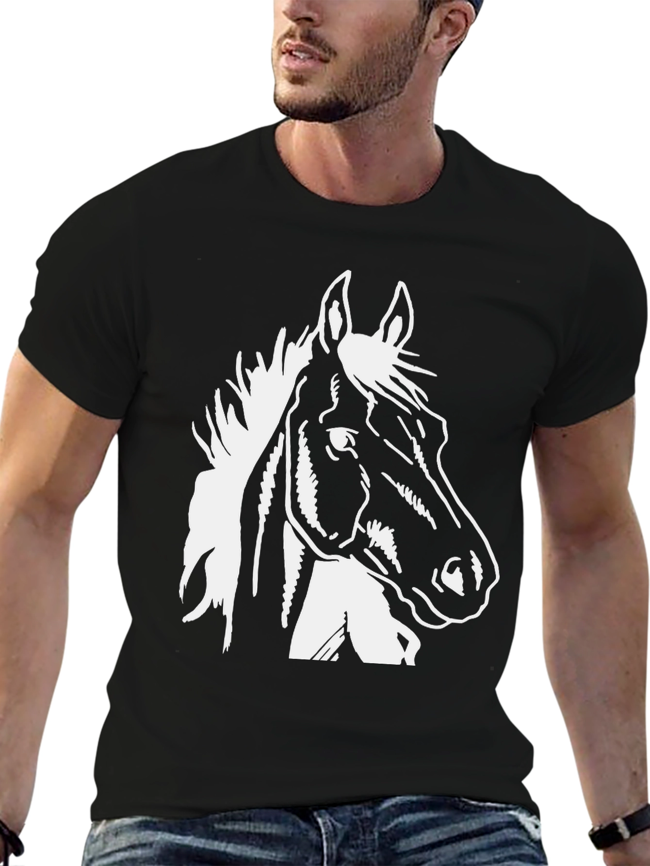 Horse Graphic T-Shirt - Black Cotton Blend